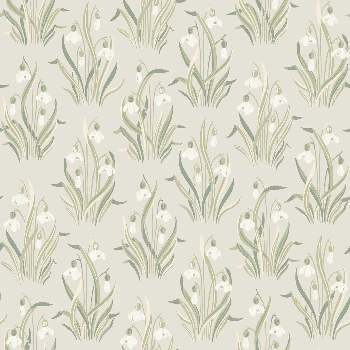 Tapete mit pflanzlichem Blumenmotiv SNODROPPE beige mit grün