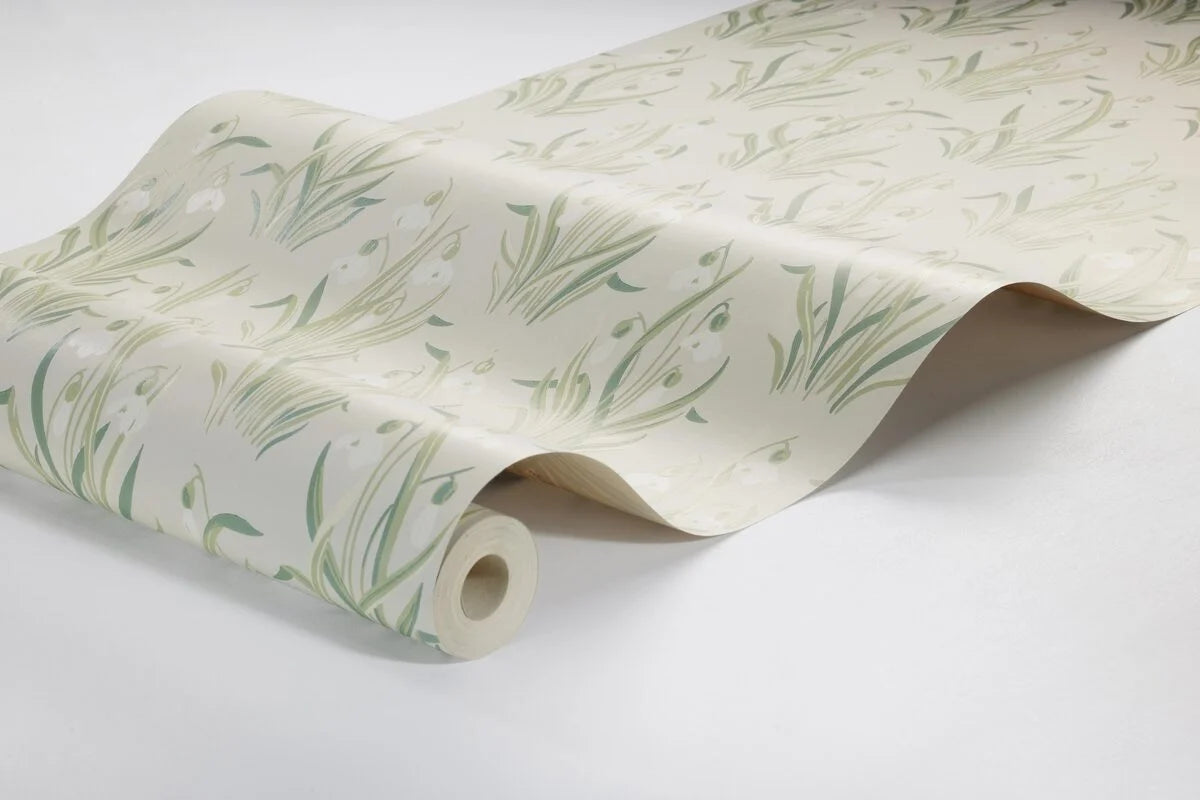 Tapete mit pflanzlichem Blumenmotiv SNODROPPE beige mit grün