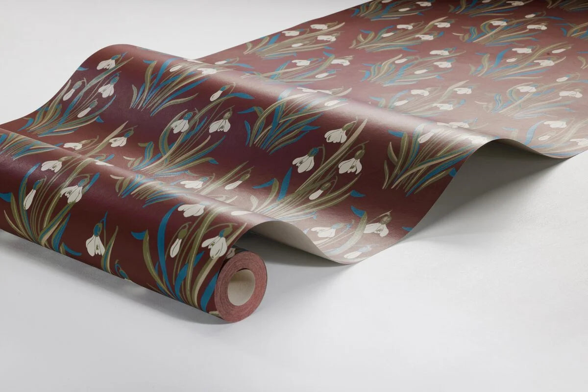 SNODROPPE Red and Blue Floral Pattern Wallpaper