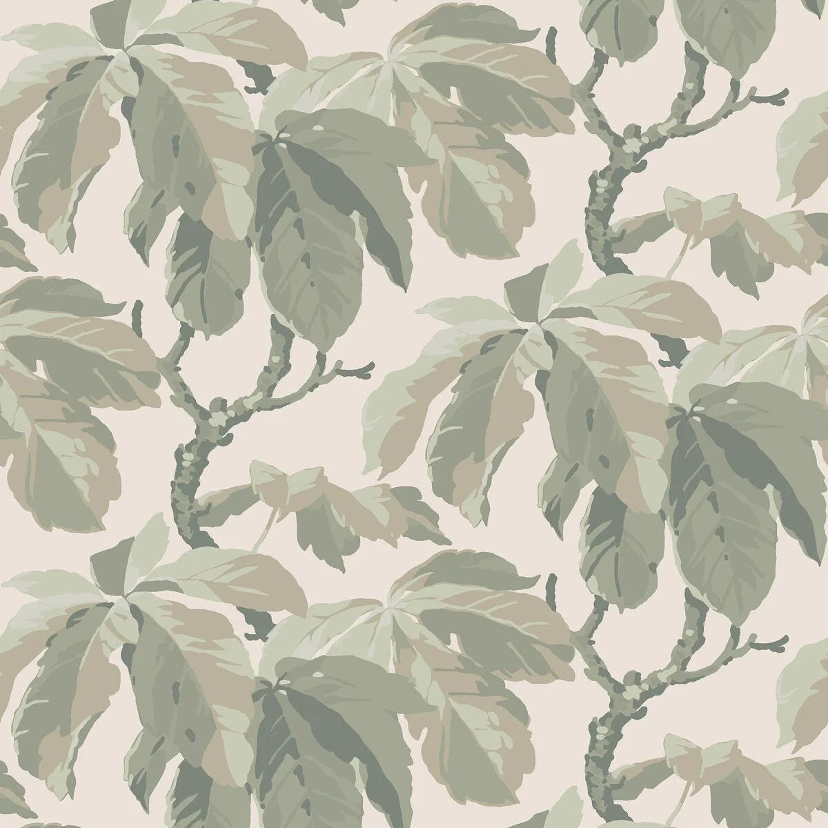 Tapete mit pflanzlichem Motiv KASTANJI in Creme mit Grün