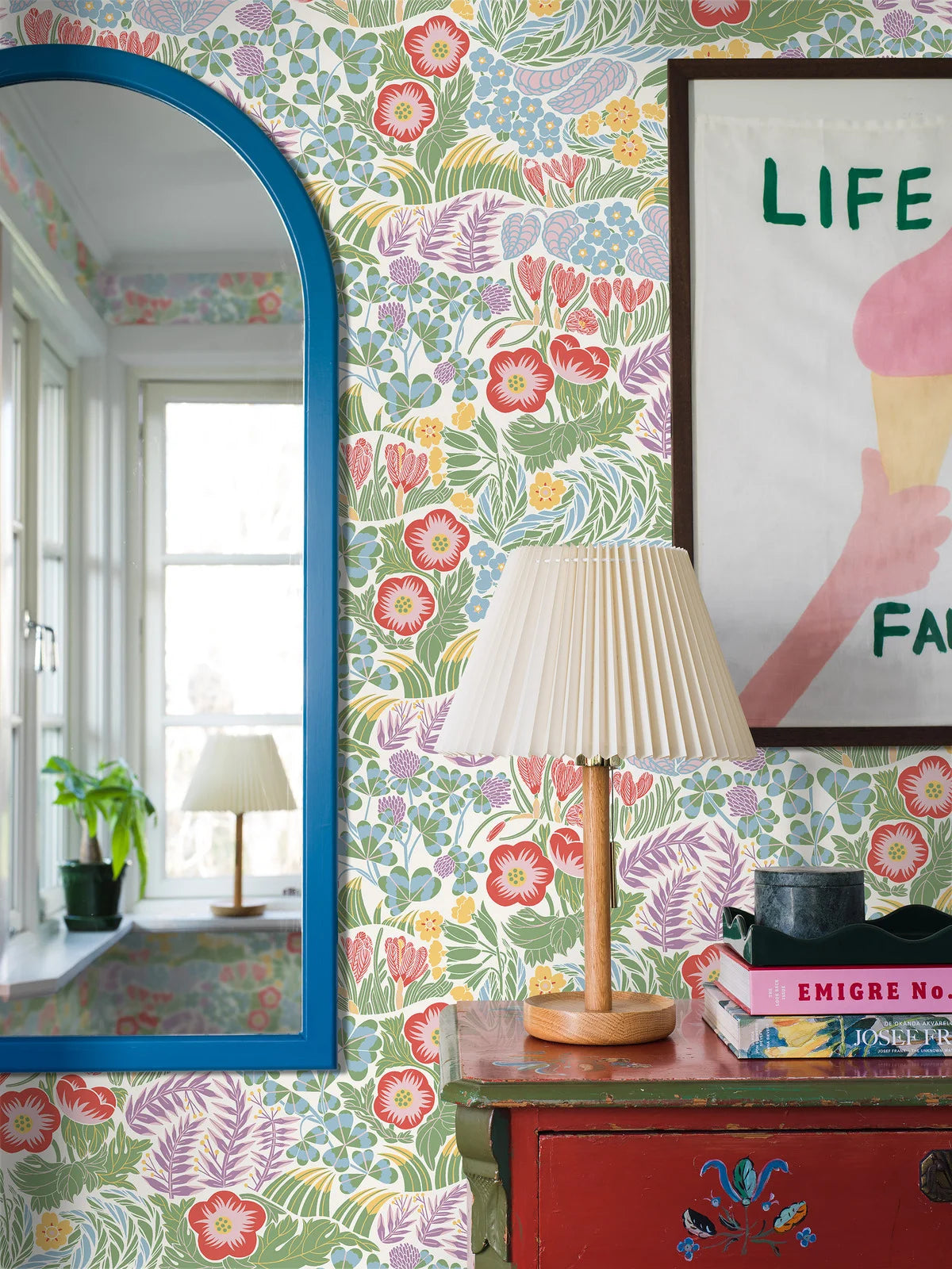 Floral Pattern Wallpaper RABATT Blue with Green