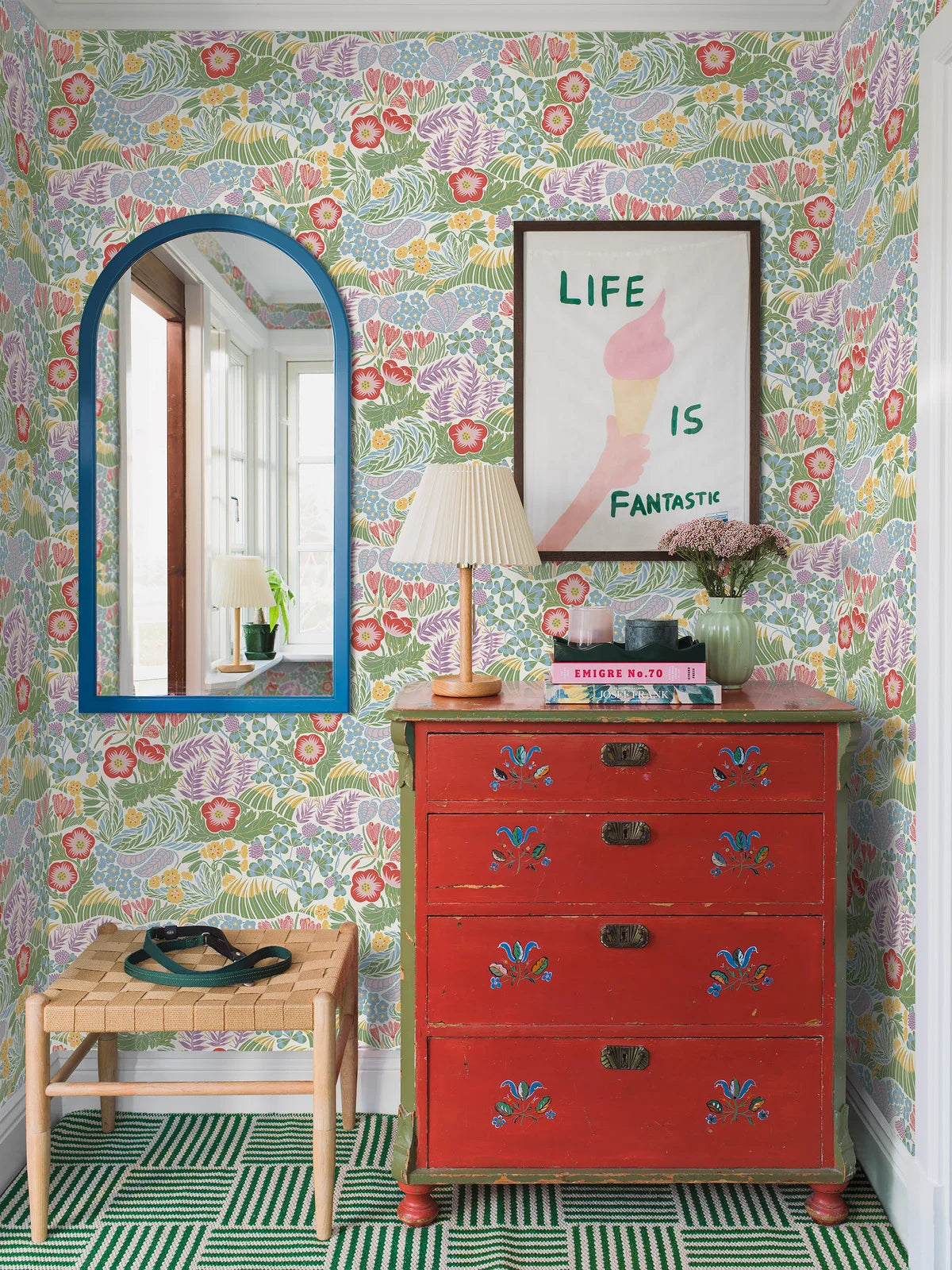 Floral Pattern Wallpaper RABATT Blue with Green