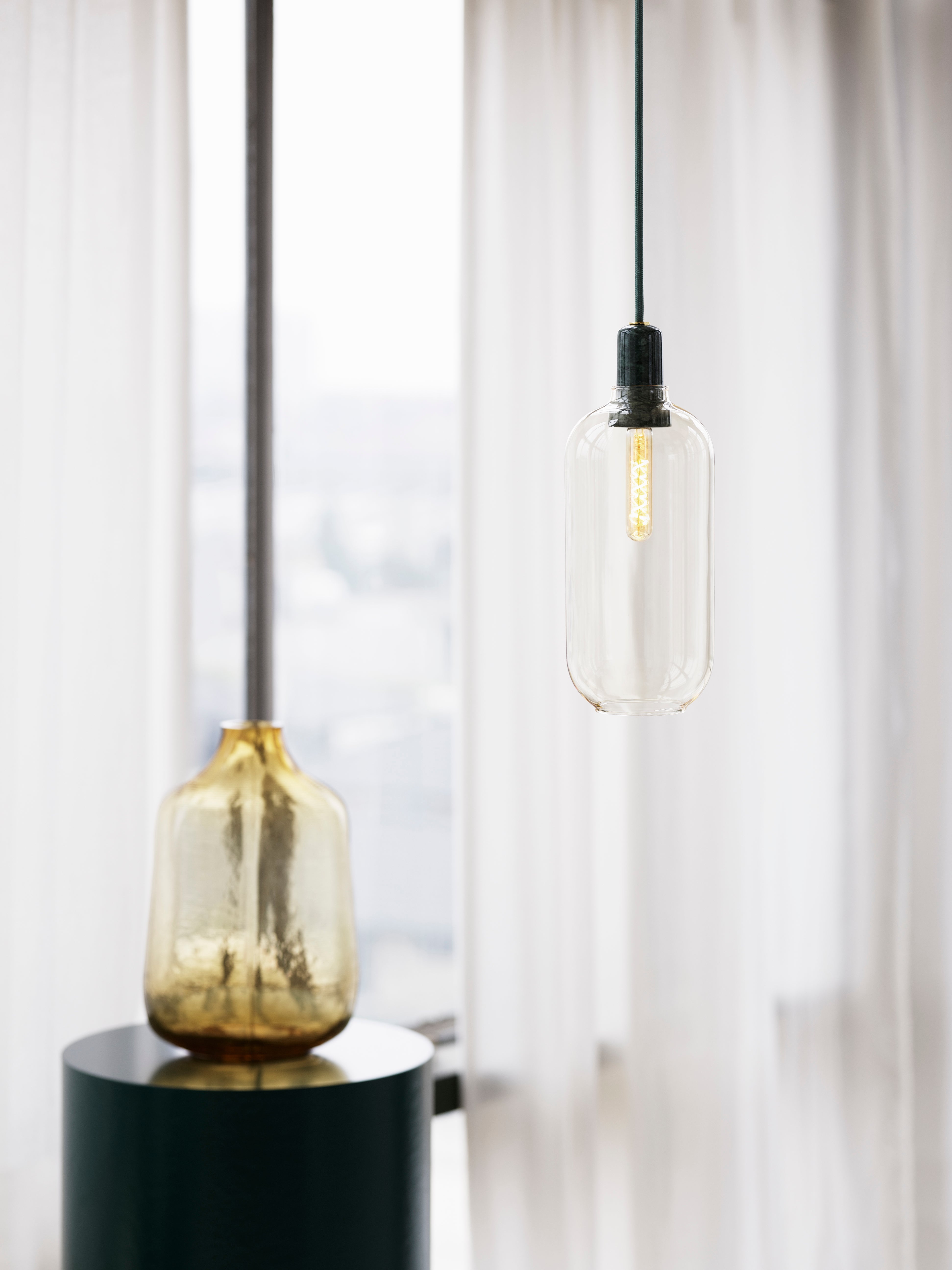 Lampa wisząca AMP LARGE żółte szkło z zielonym marmurem