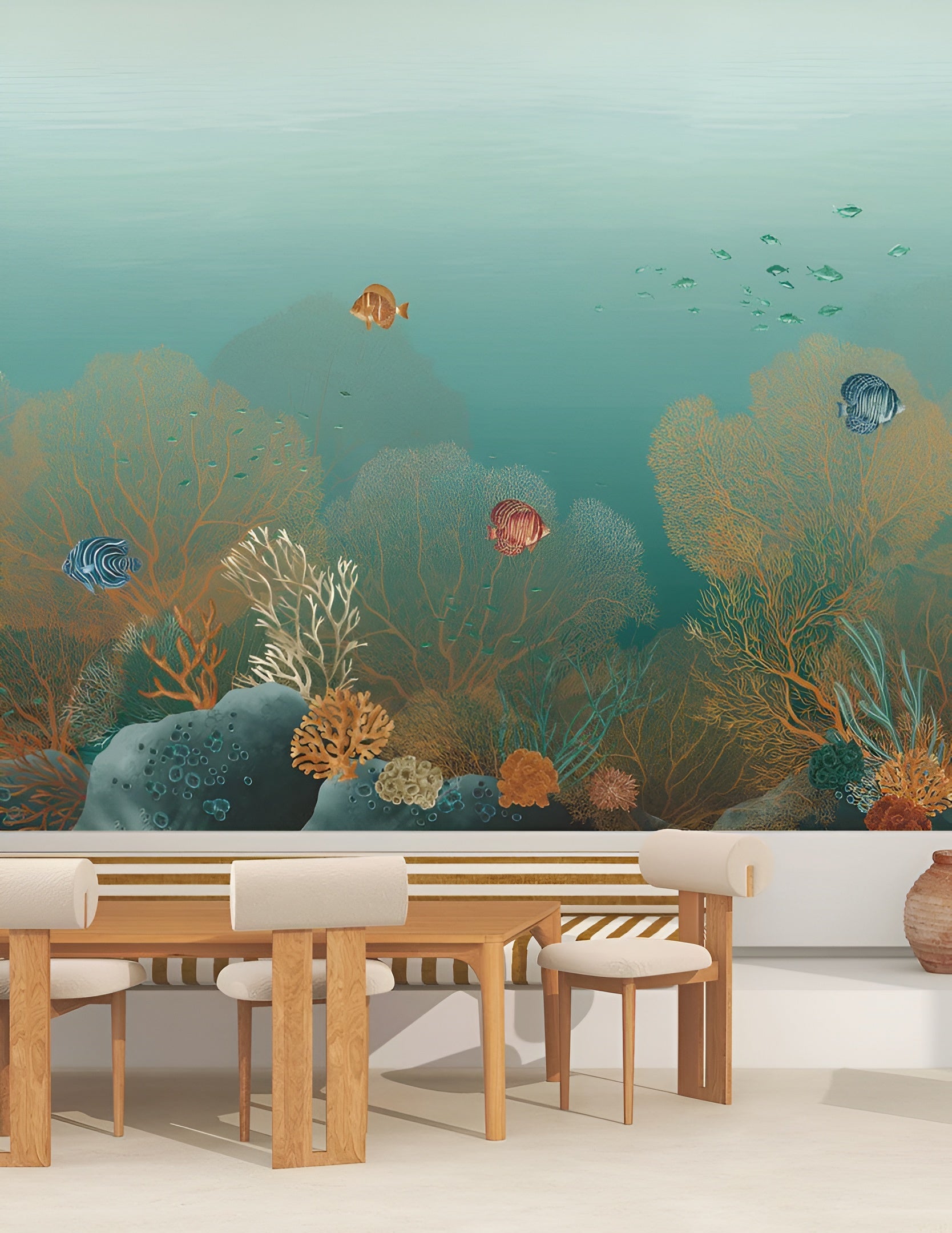 Mural z morskim motywem POLYNESIE - CARAÏBE/MULTICO zielono-niebieski