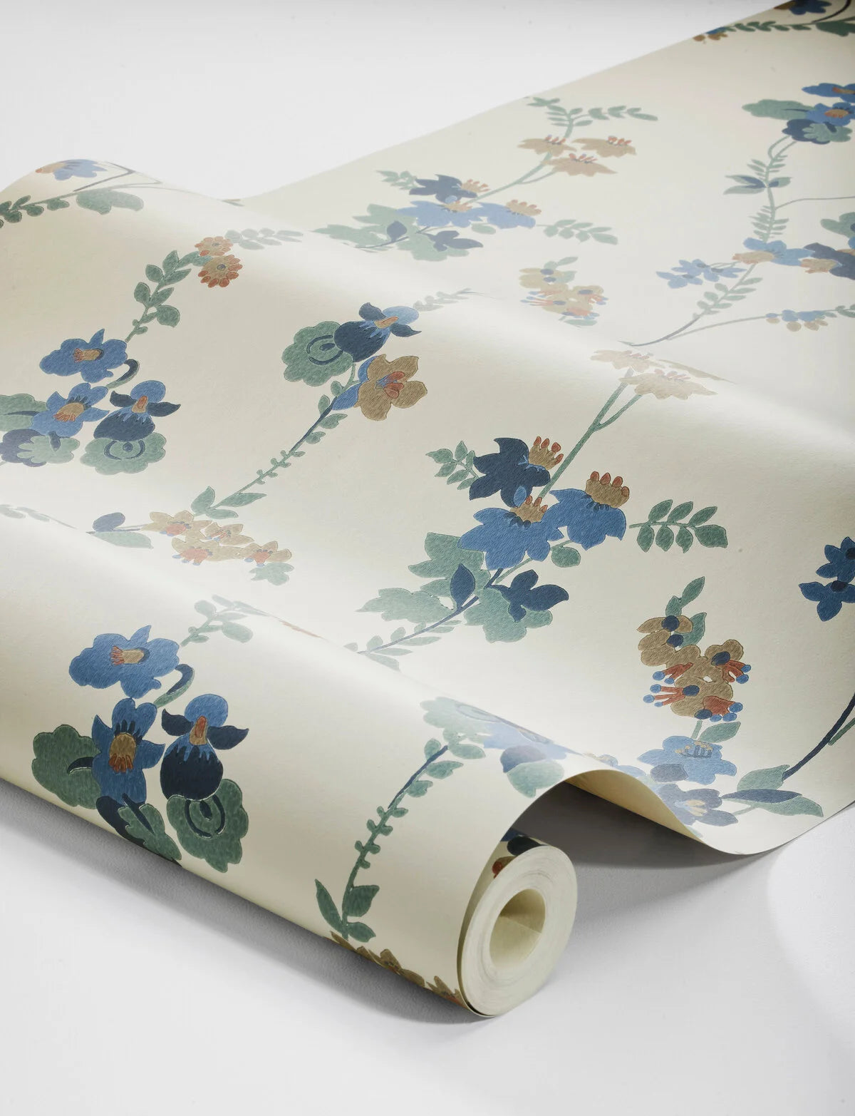 Tapete mit floralem Motiv VERA in Creme mit Blau