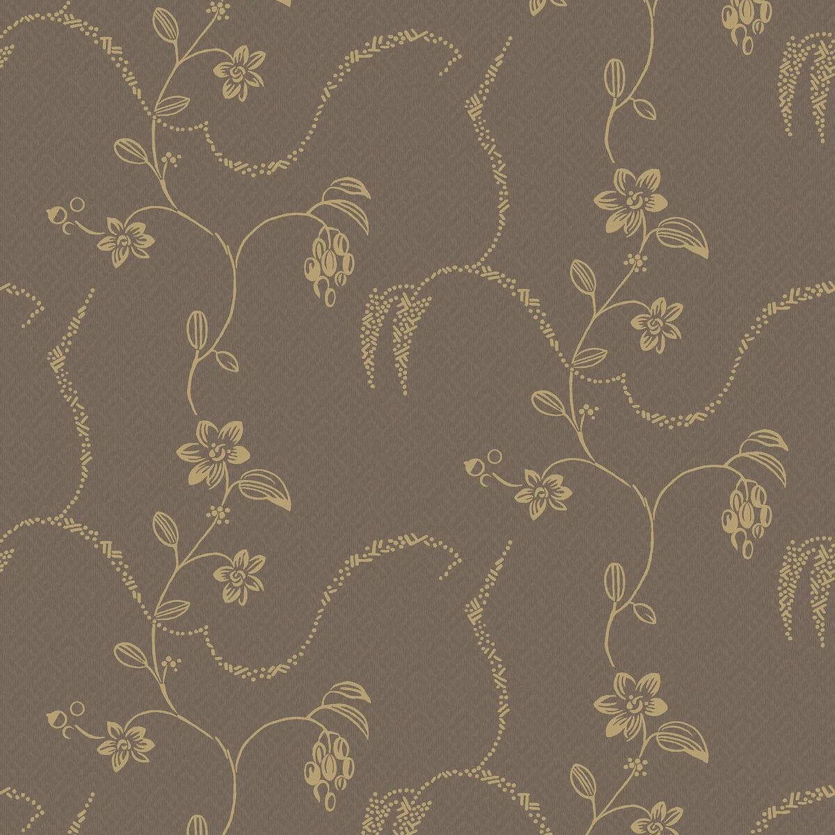ELSIE Brown Floral Pattern Wallpaper with Gold