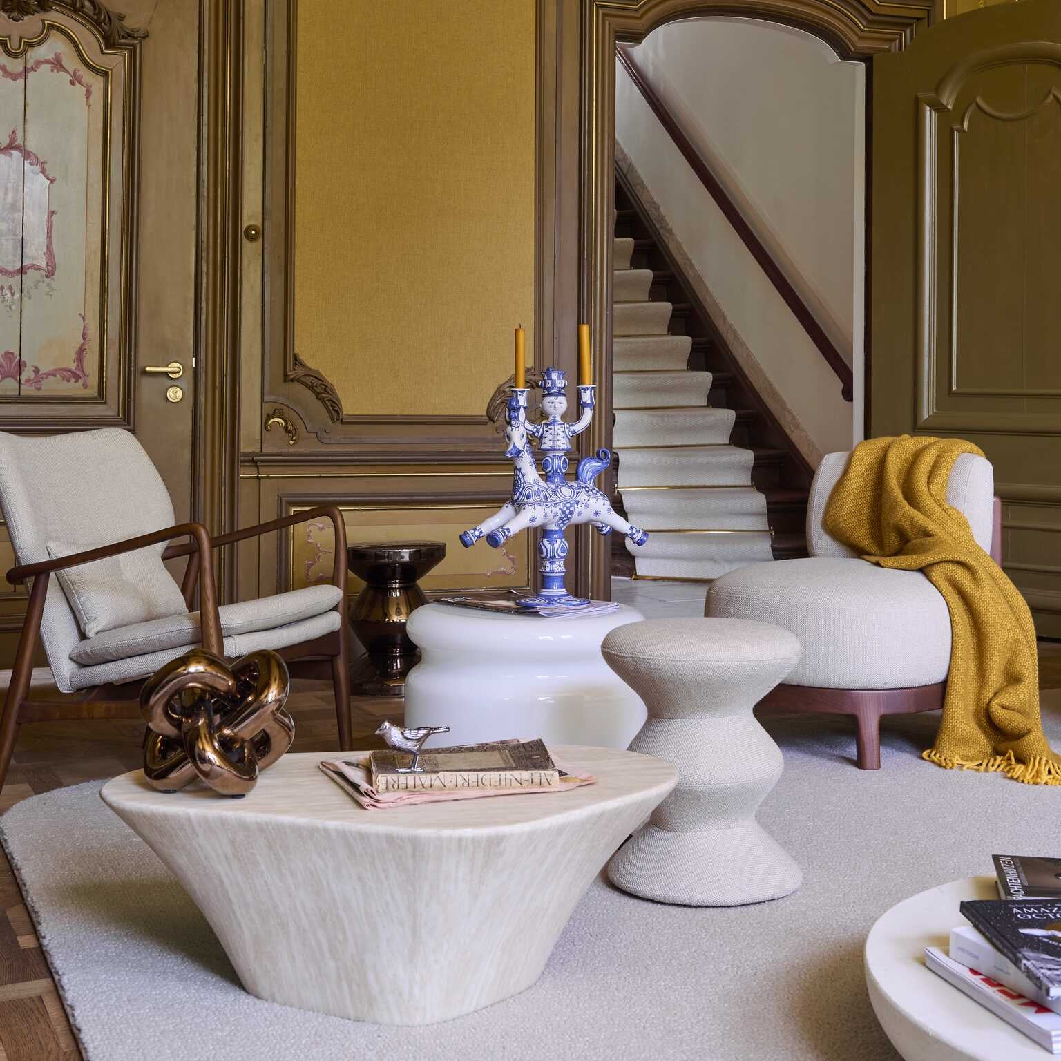 Stolik kawowy OVAL MARBLE LOOK beżowy