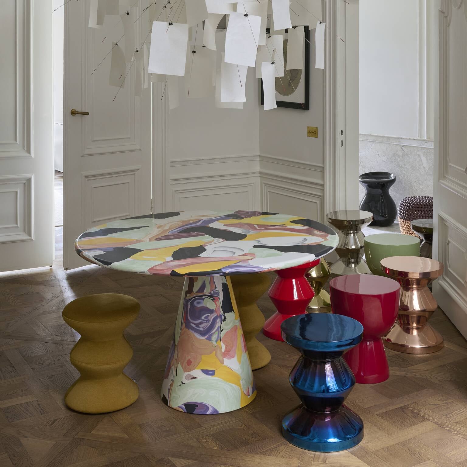 Hocker SOFT ZIG ZAG orange mit Weiß und Schwarz