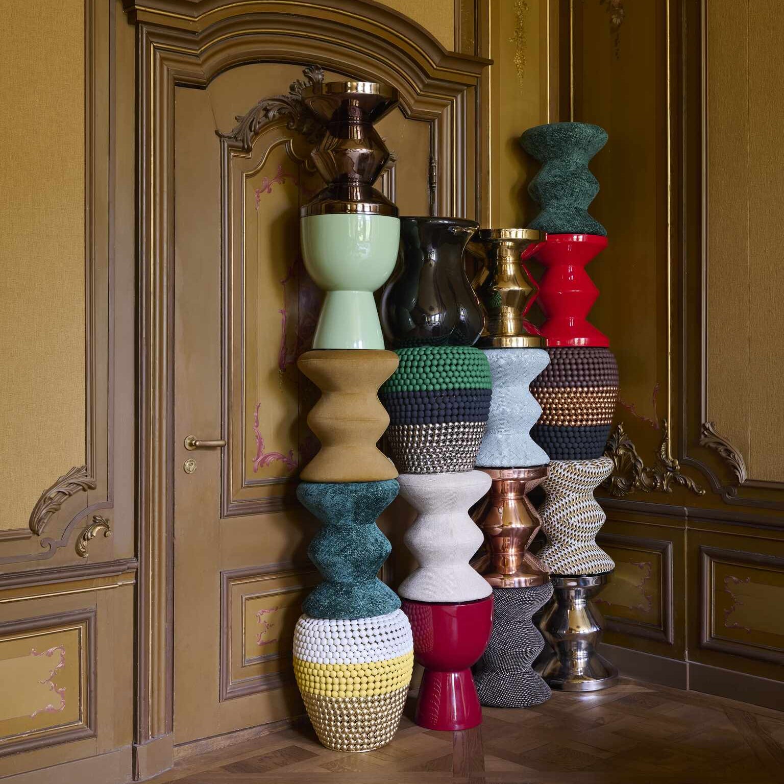 SOFT ZIG ZAG Mustard Stool