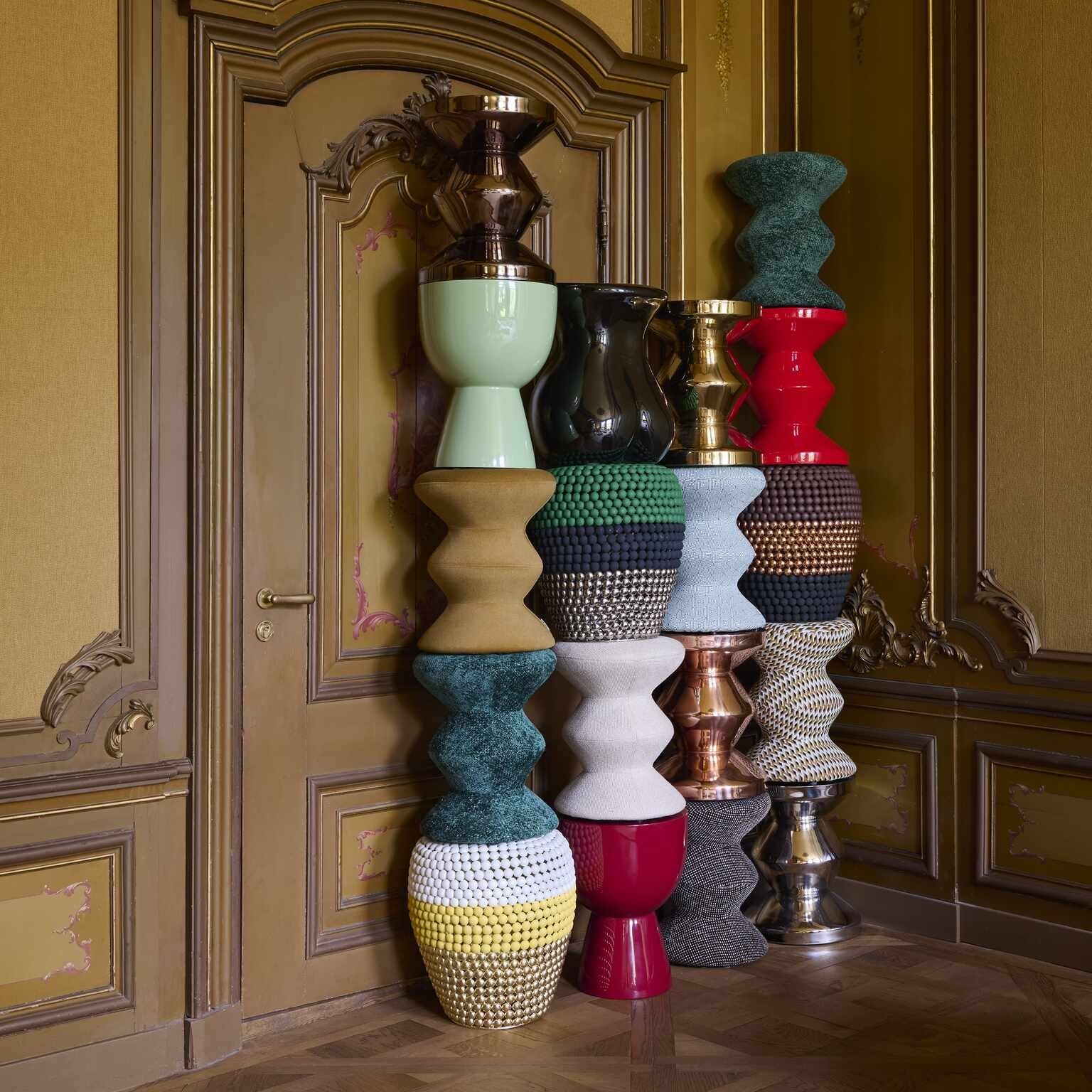 Stołek SOFT ZIG ZAG orche z białym i czarnym