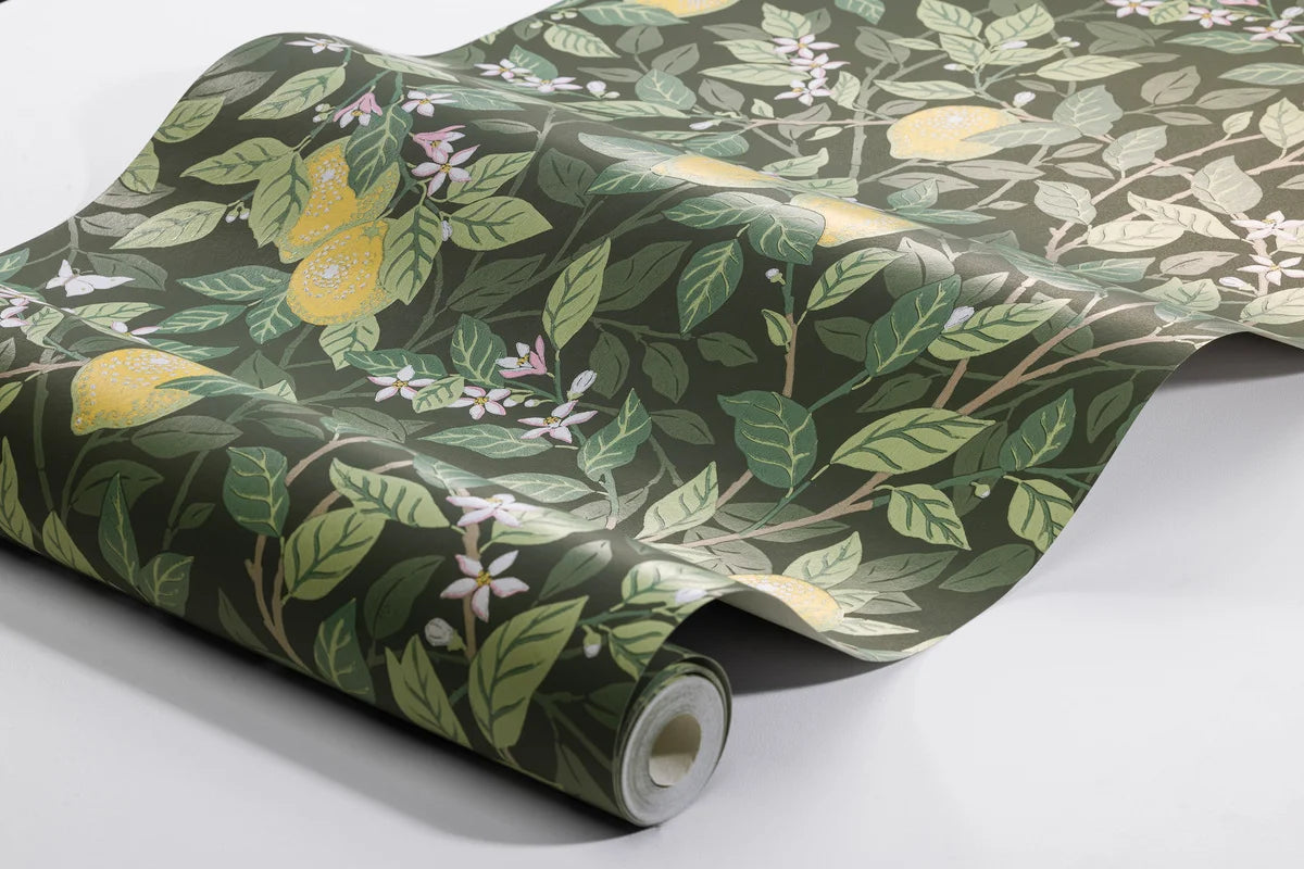 Tapeta flizelinowa papierowa z roślinnym wzorem CITRONTRÄD zielony z żółtym