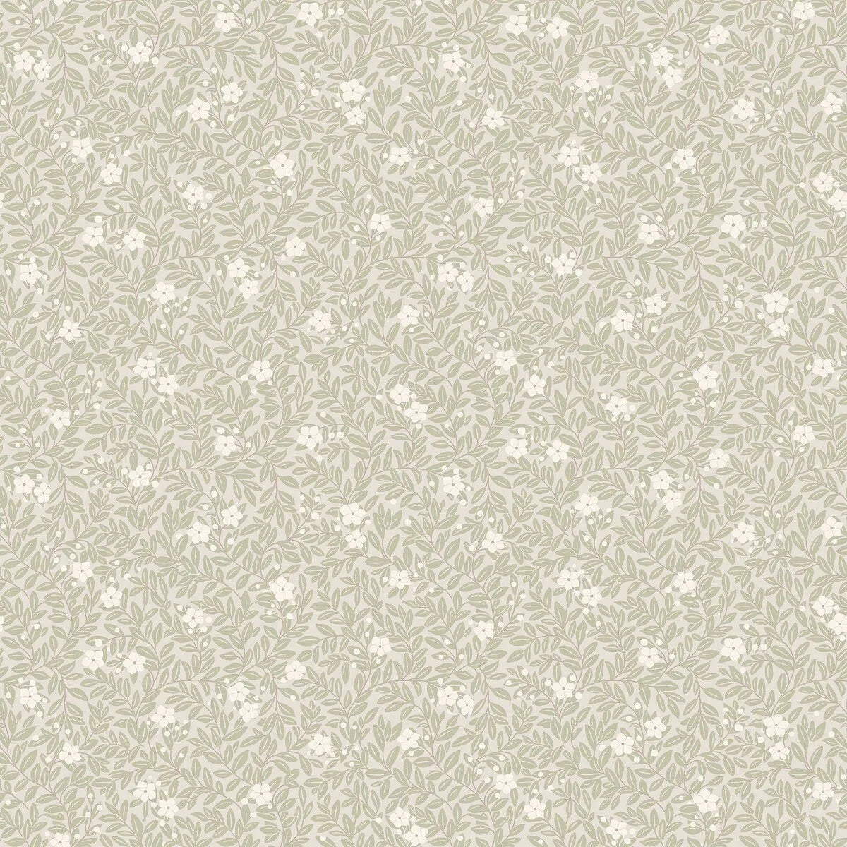 Tapeta z roślinnym motywem kwiatów i liści MYRTEN khaki z białym