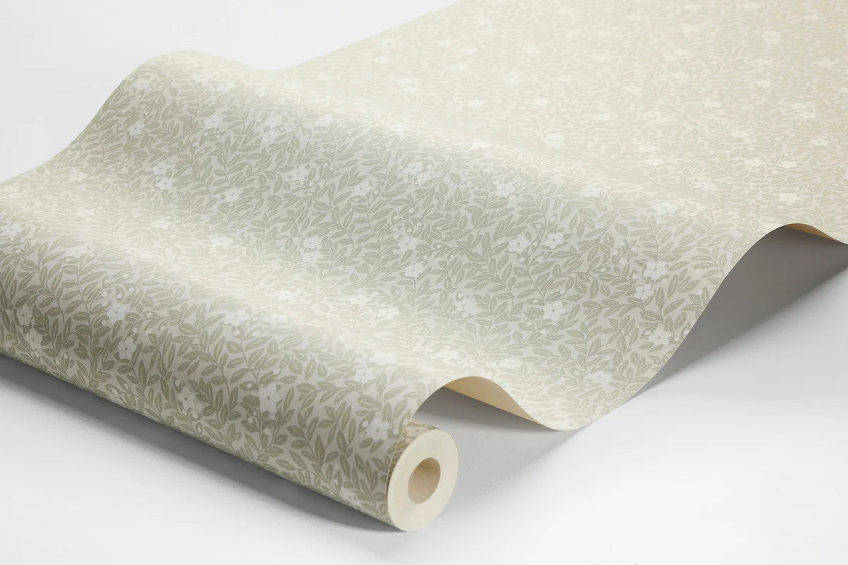 Tapeta z roślinnym motywem kwiatów i liści MYRTEN khaki z białym