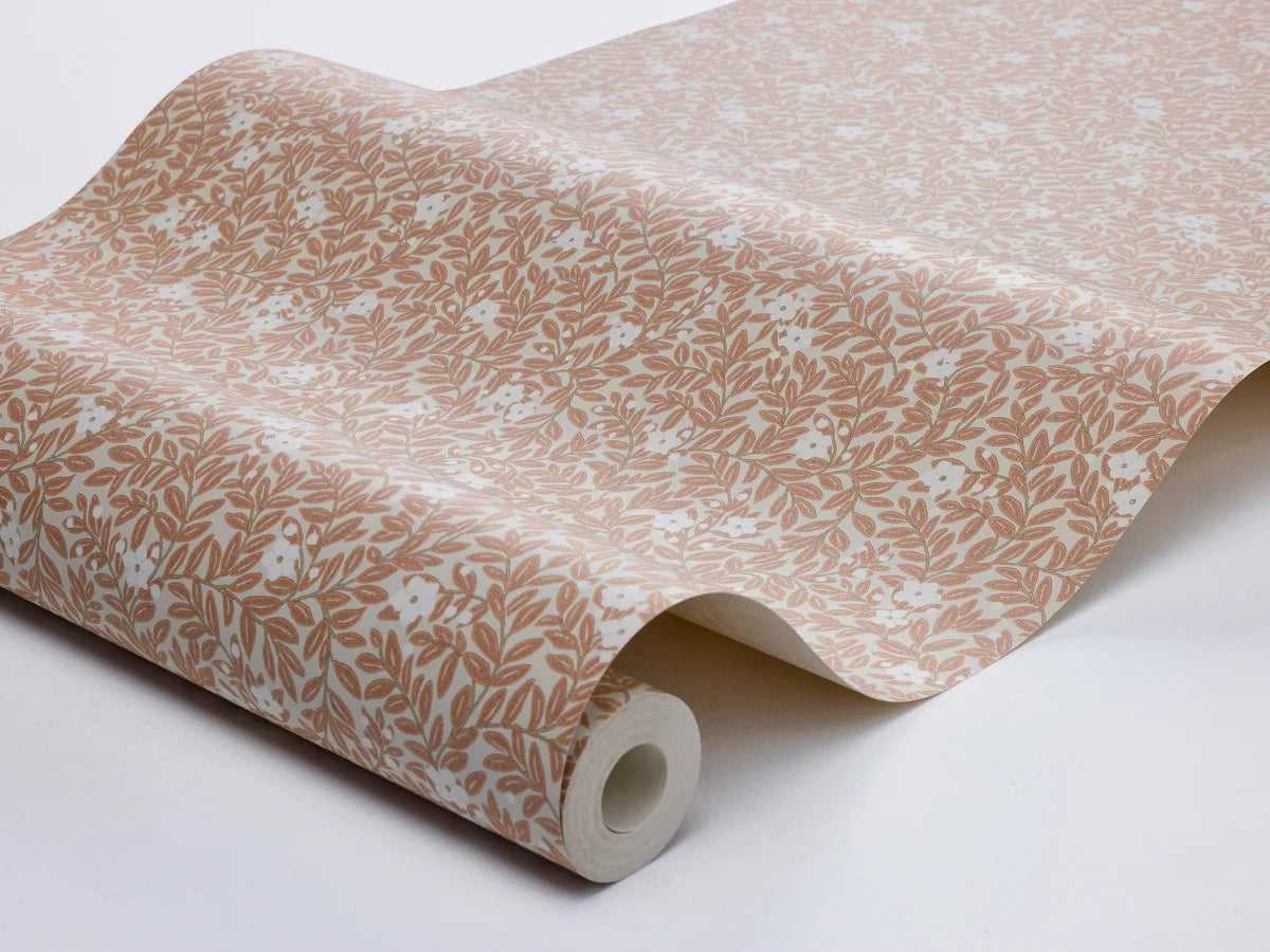 Tapeta z roślinnym motywem kwiatów i liści MYRTEN różowy z białym