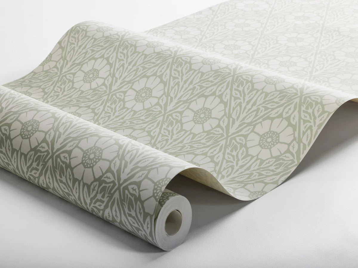 Floral Pattern Wallpaper NYPONROS Green with White