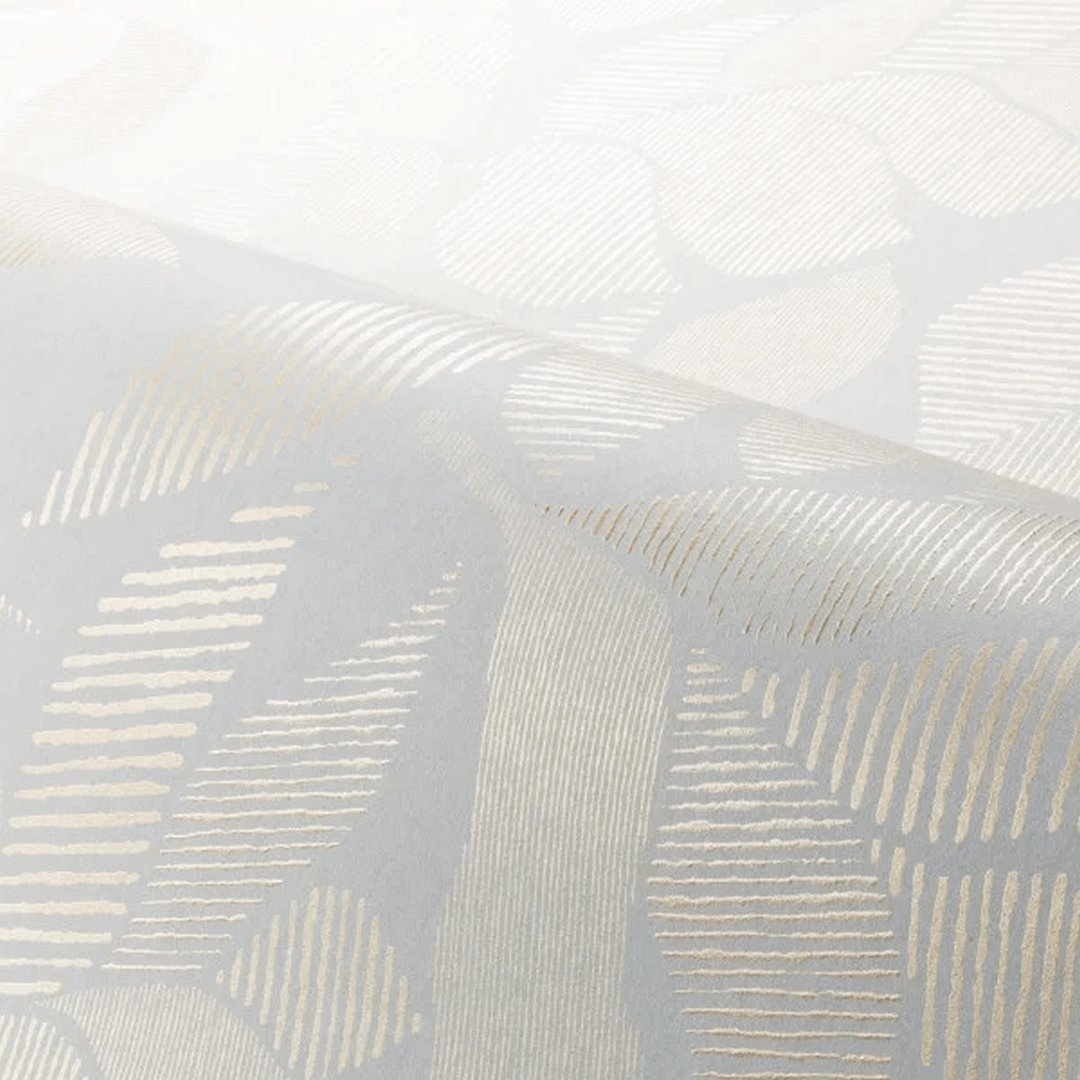 Tapeta z motywem roślinnym liści palmy z metalicznym efektem LONTARA - BLANC/DORÉ biały z beżowym