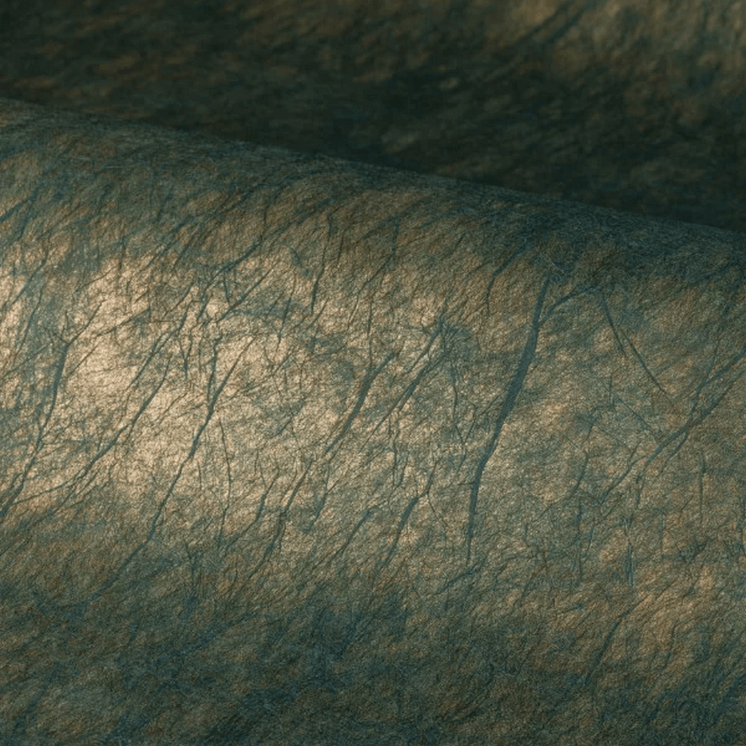 Textured metallic fabric wallpaper with pleats OXEA - TOPAZE green with gold