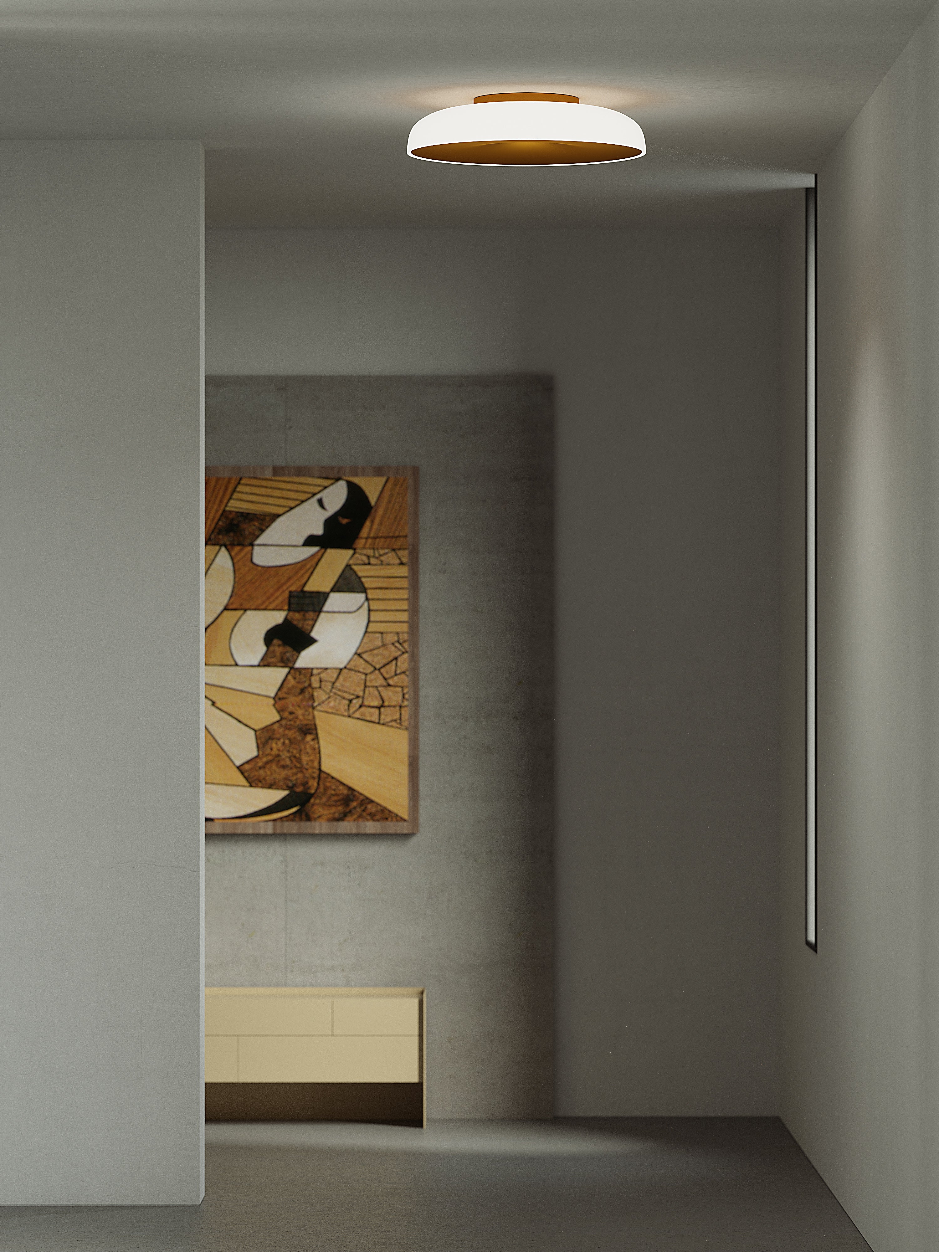 CHET-B ceiling lamp in matte brown with white.