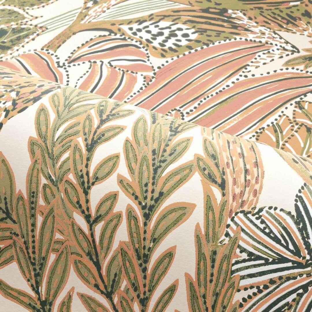 Tapeta flizelinowa z motywem roślinnym BORROMMEE - IVOIRE/BLUSH kość słoniowa z różem