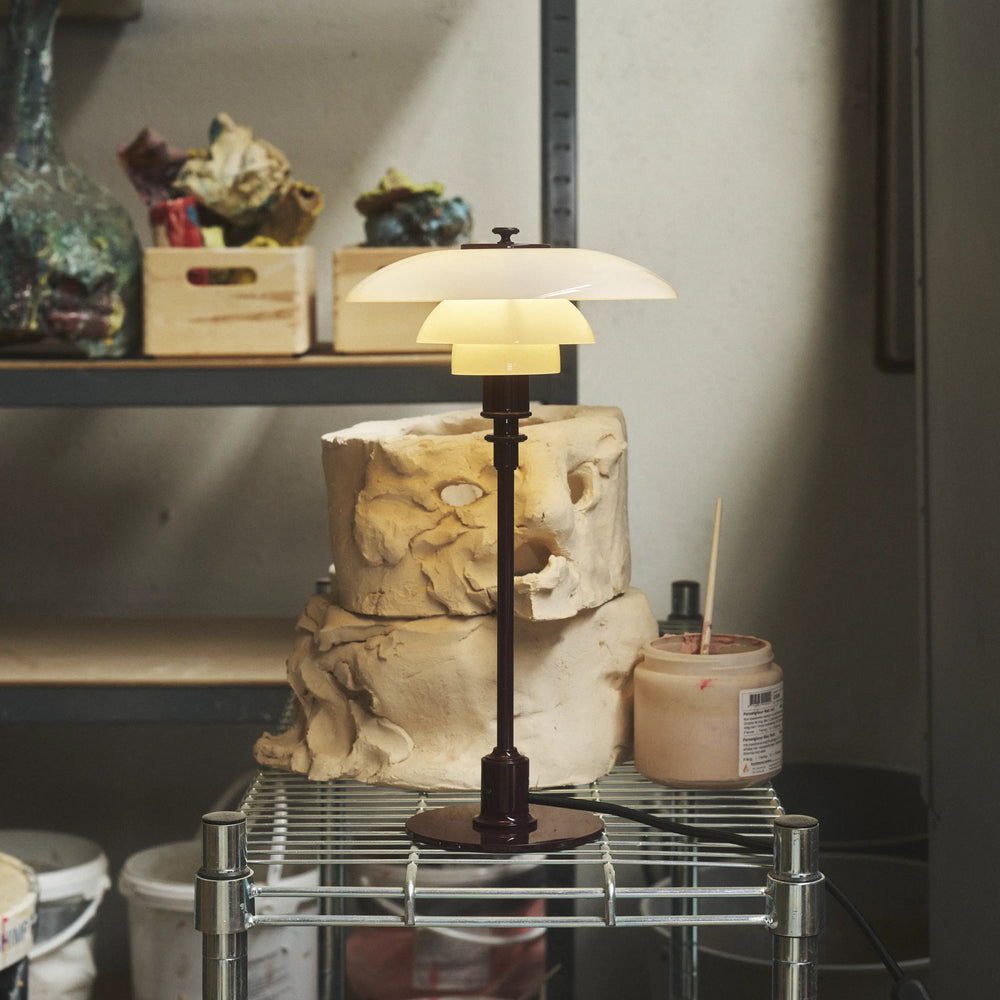 Lampa stołowa PH 2/1 biały z bordową podstawą