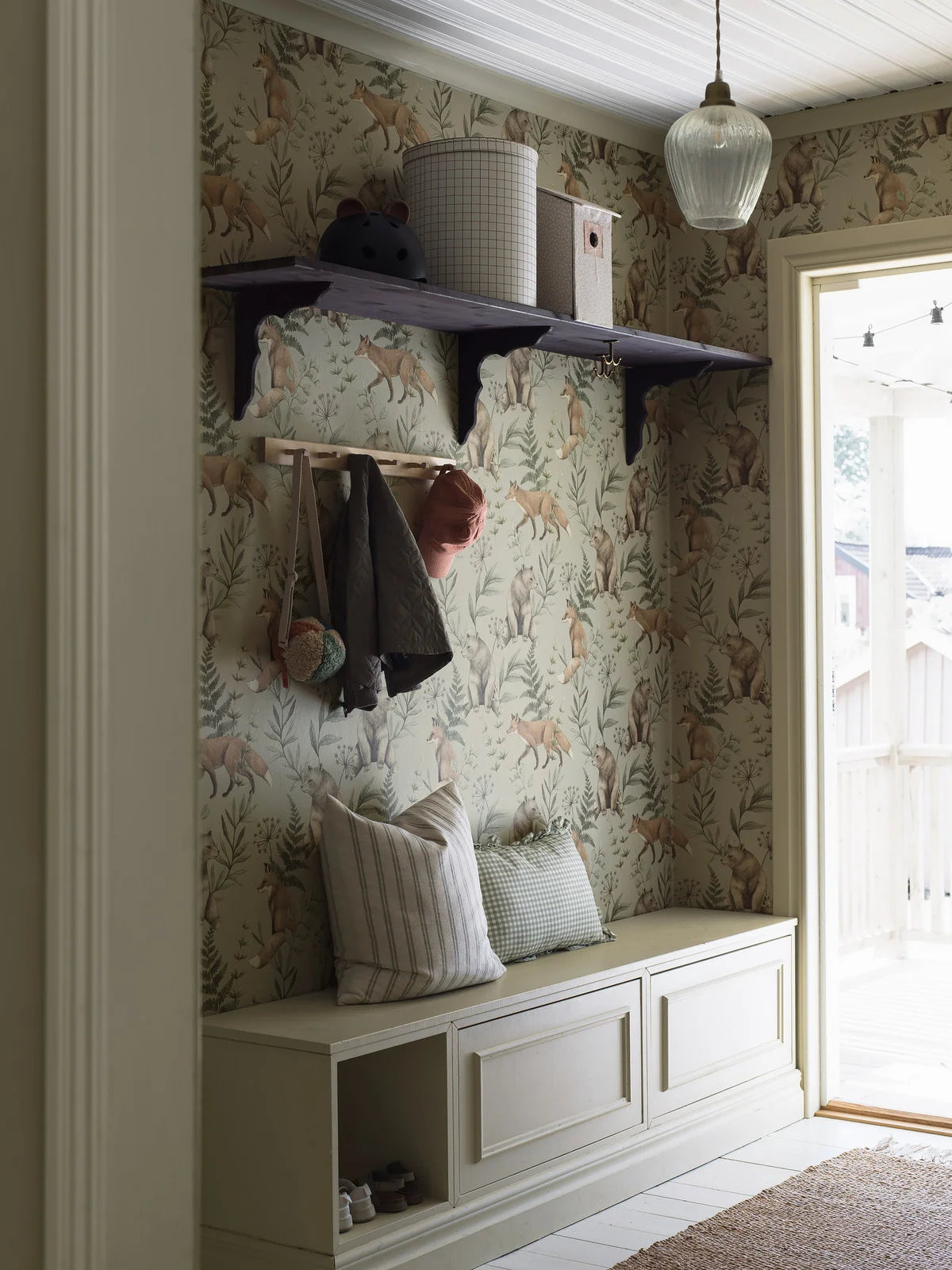 Tapete für Kinder mit pflanzlichem und tierischem Motiv WILD FOREST beige