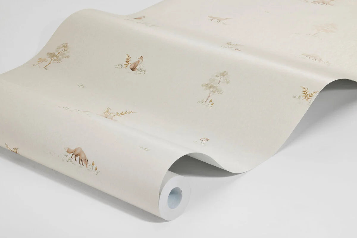 Light Beige Wallpaper with Plant and Animal Motif LITTLE FOX