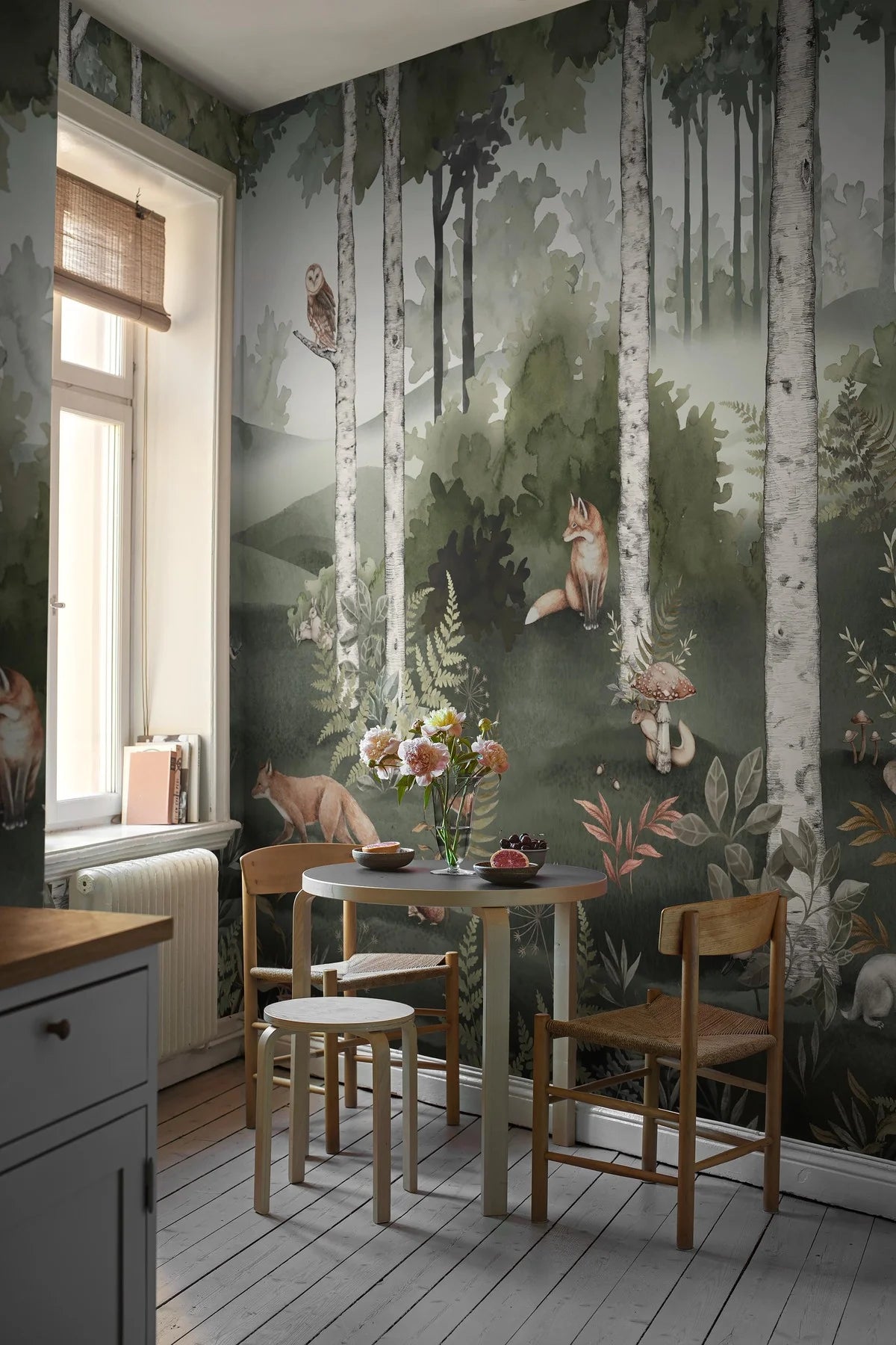 Mural dziecięcy z motywem roślinnym WILD FOREST zielony