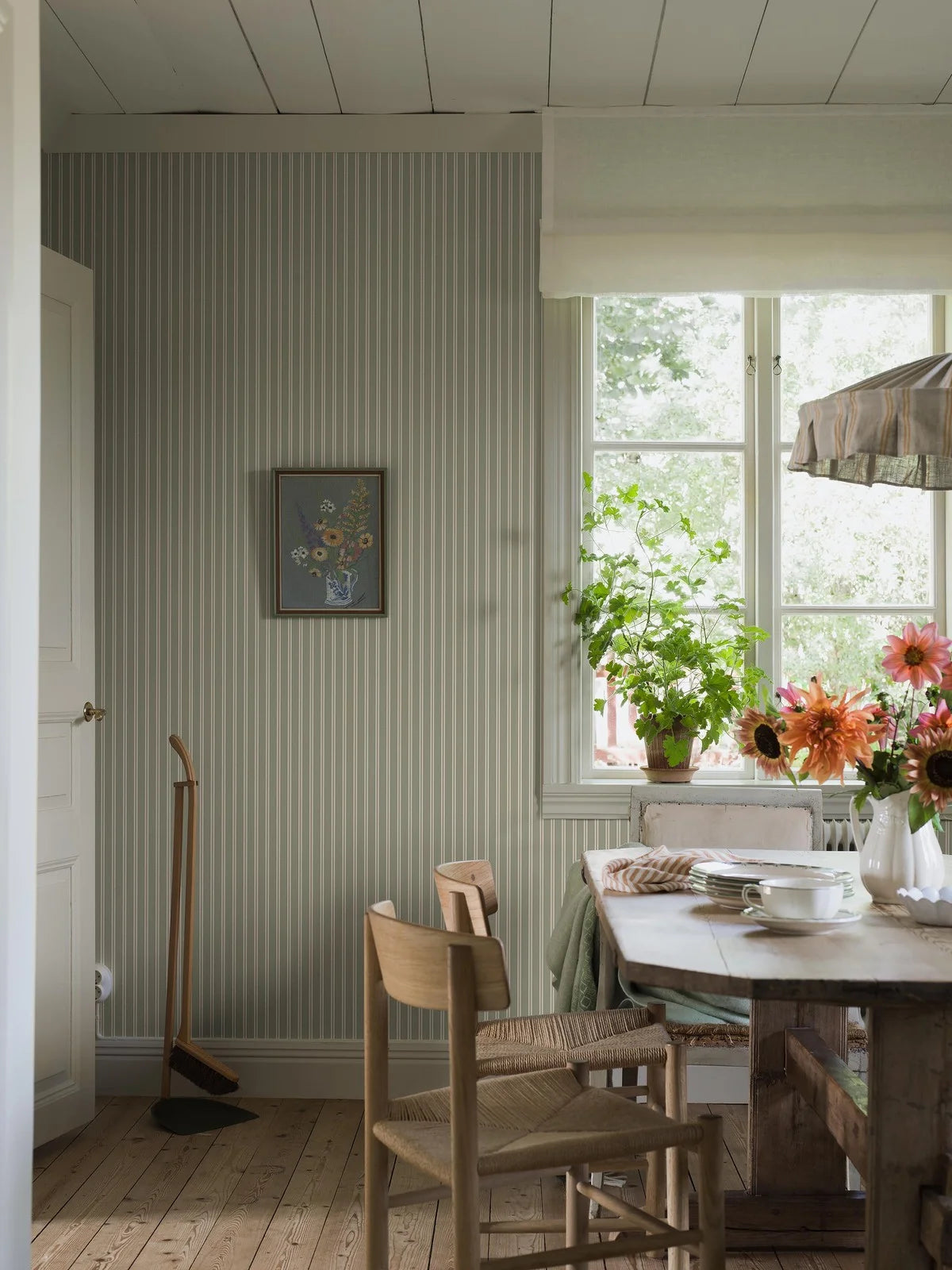 Tapeta w paski PÄRLRAND zielony z białym