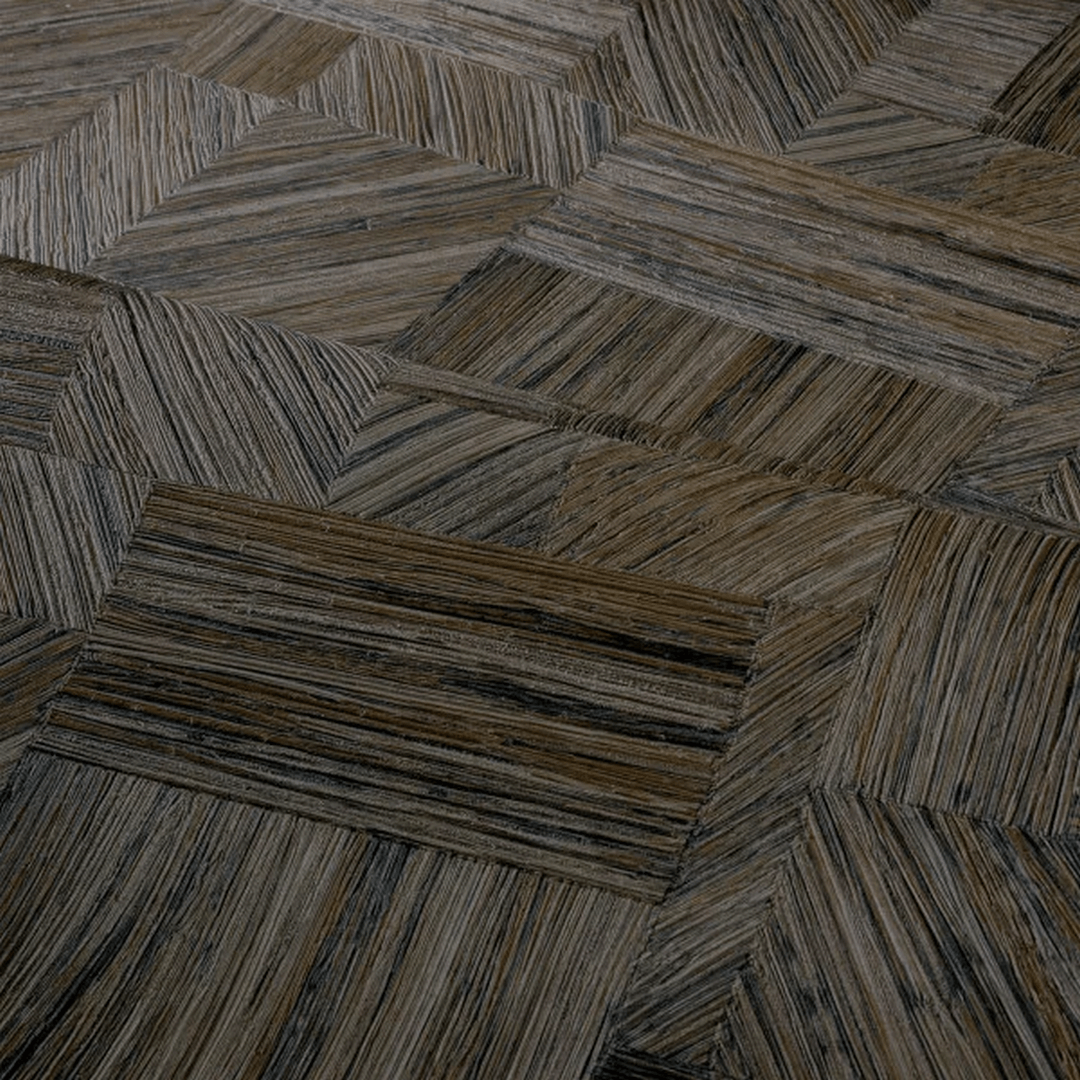 Wallpaper imitating straw patchwork IMBRICATION - EBONY ebony