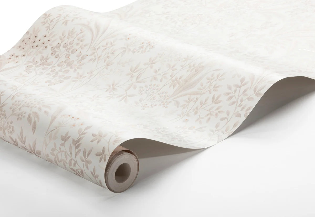 Tapeta flizelinowa papierowa z roślinnym wzorem NOCTURNE złamany biały z beżowym