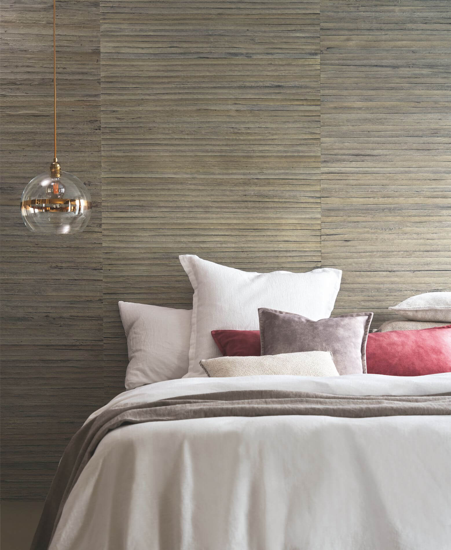 Natural structural wallpaper made from palm leaves BURI - GRAY BLEUISH