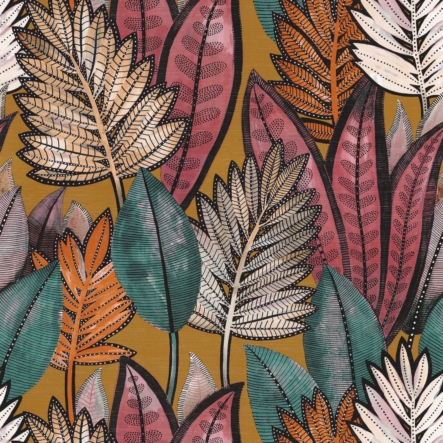 SABAL Structural Wallpaper with Plant Motif - SAFFRON