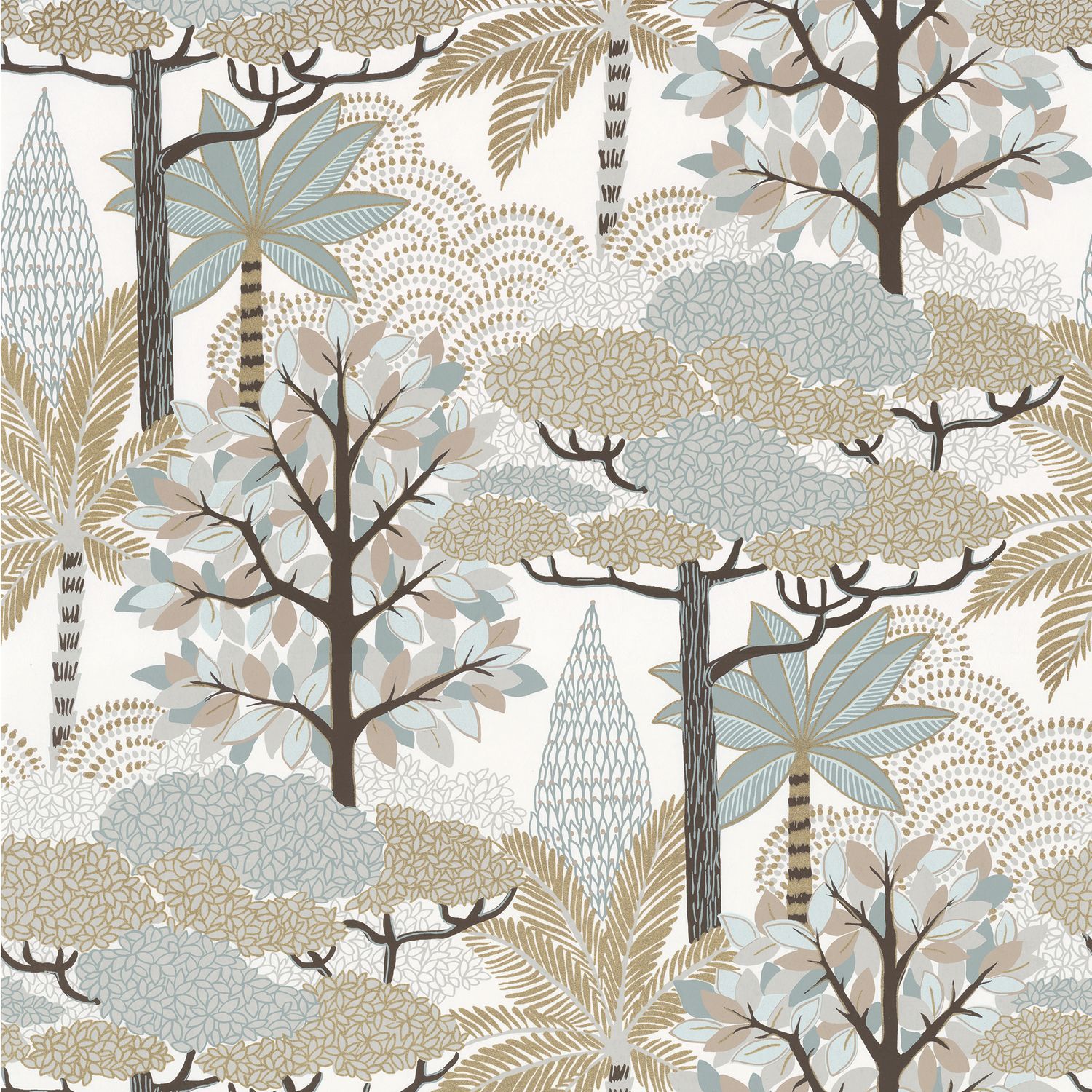 Metallic Wallpaper with Plant Motif MARAKANDA - PASTEL/DORE White with Gold