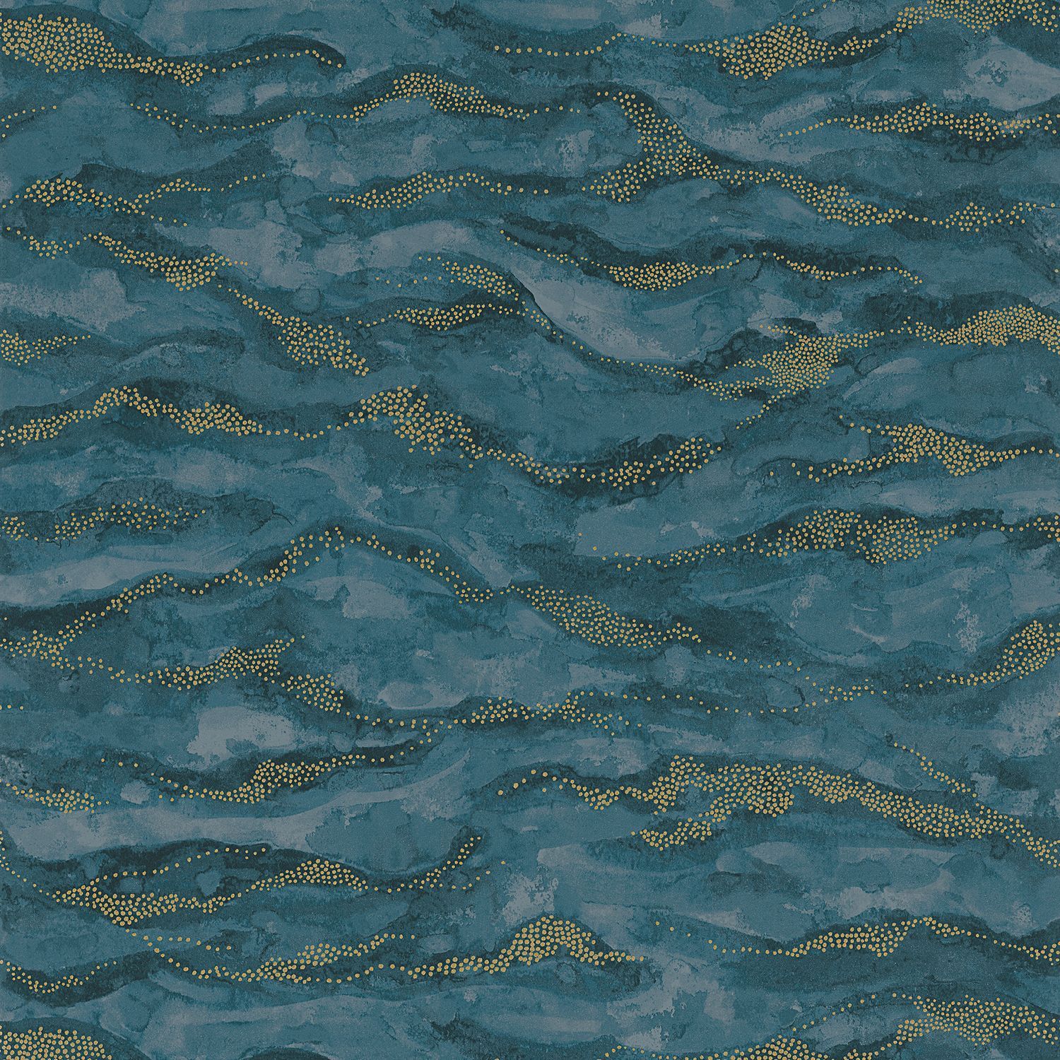 Sohar Abstract Wave Pattern Wallpaper - Marine/Gold Navy with Gold