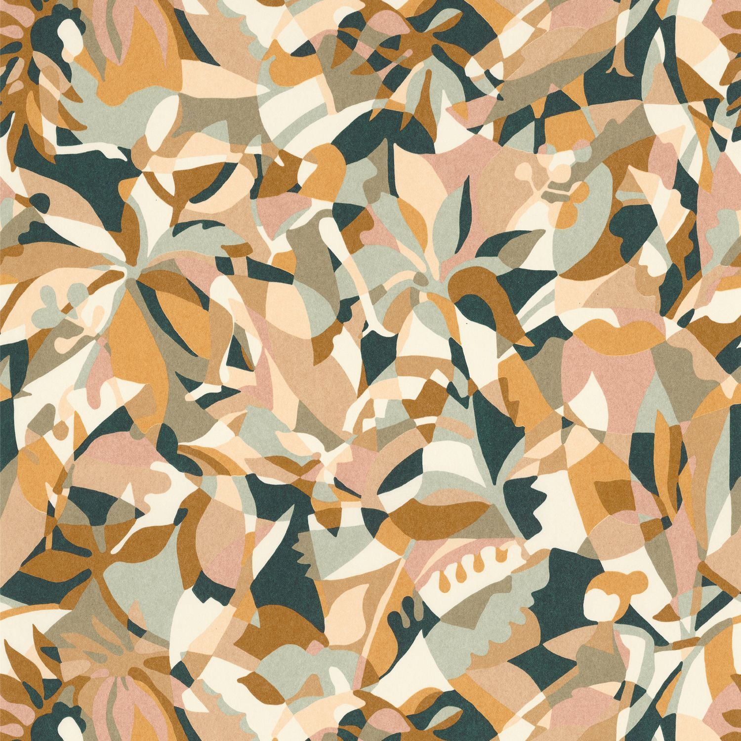 Tapete mit abstraktem Muster im Pflanzenmotiv PLONGEON - CÉLADON/AMBRE mintgrün mit Gold