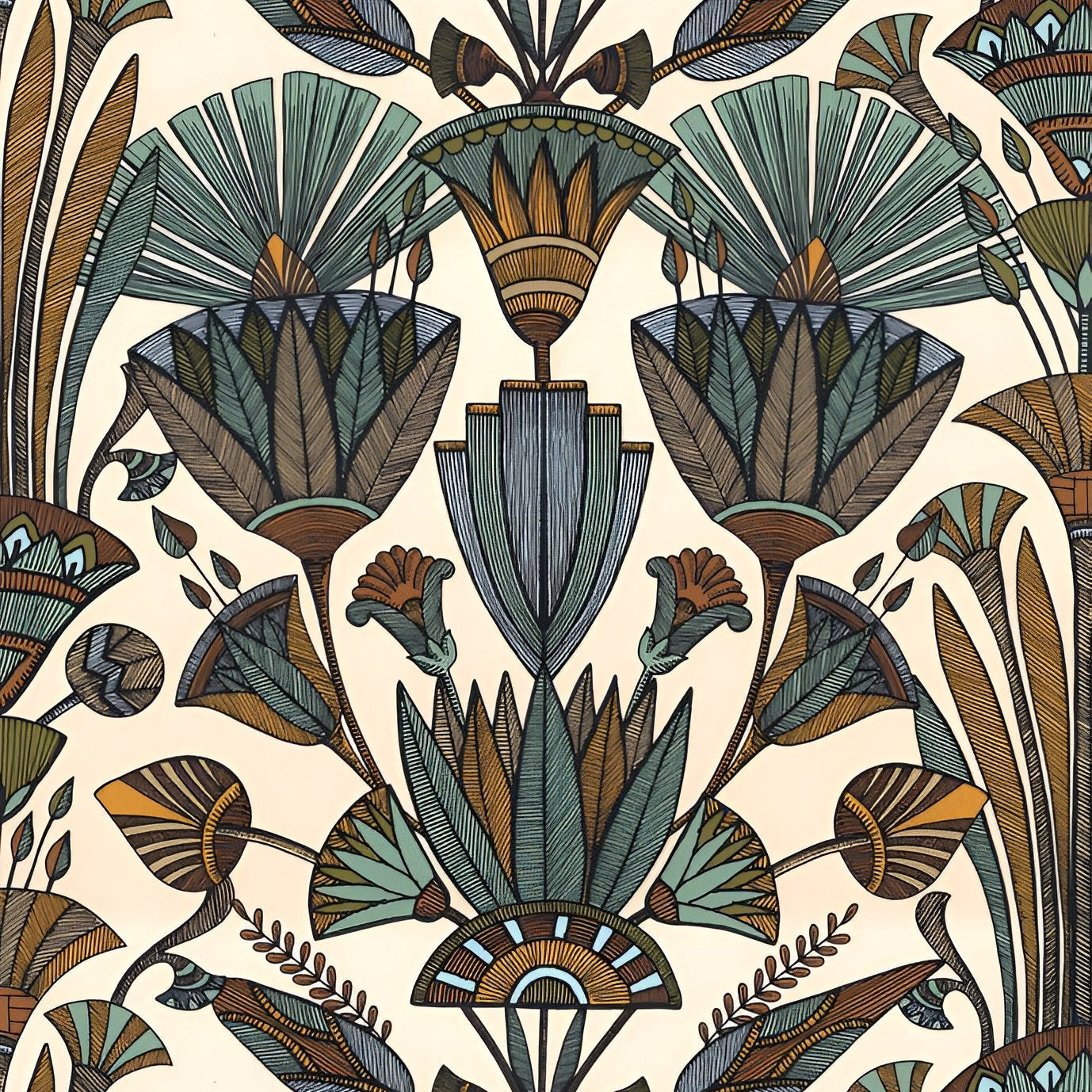 Tapeta z motywem roślinnym DENDERAH - BLANC/MULTICO biały z zielonym