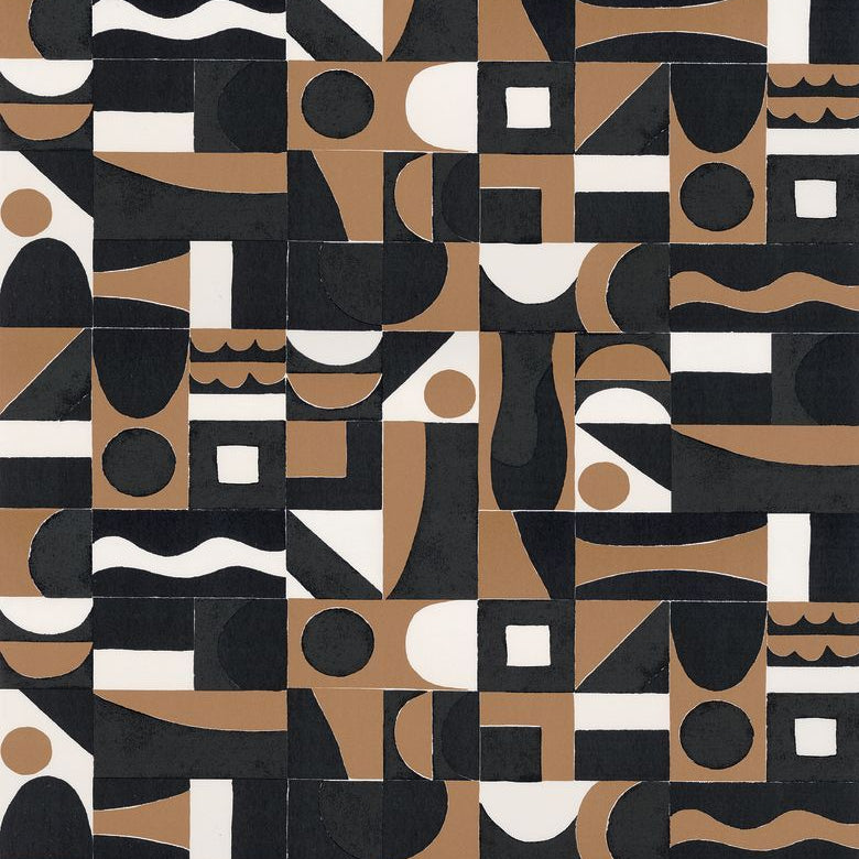 Tapeta strukturalna z geometrycznym wzorem GOURNA - NOIR/MORDORE czarny z brązowym