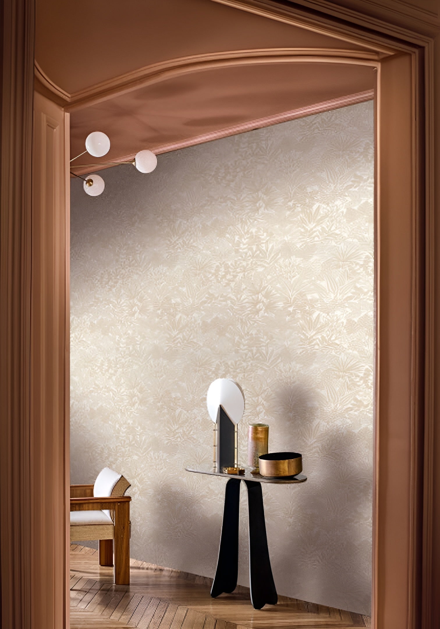 Tapeta z motywem roślinnym DOUM - BLANC/DORE biały ze złotym