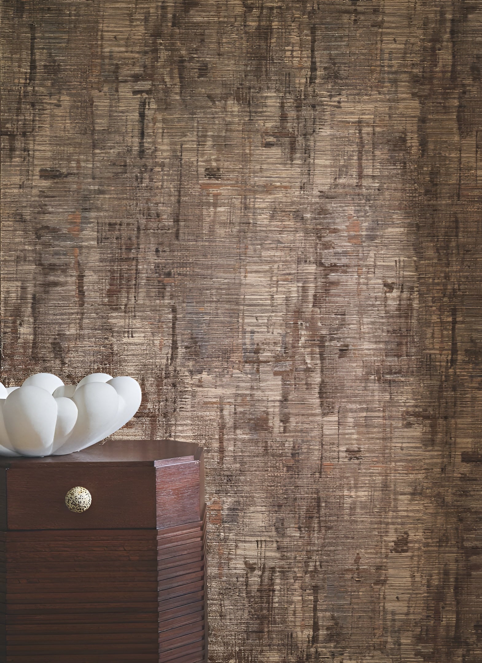 Tapeta tekstylna strukturalna z abstrakcyjnym wzorem MANUFACTURA - ORANGE BRULÉ brązowopomarańczowy