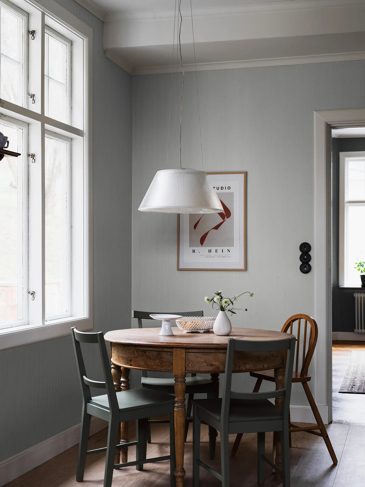 Tapeta strukturalna imitująca len w paski POLKA STRIPE niebieski z beżowym