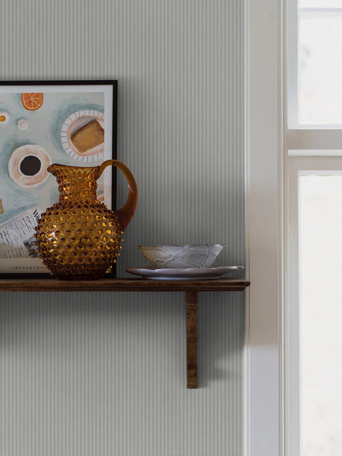 Tapeta strukturalna imitująca len w paski POLKA STRIPE niebieski z beżowym