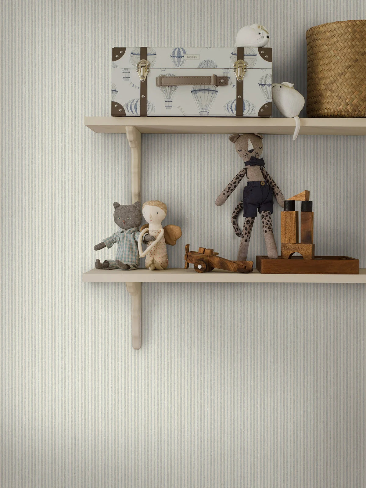 Tapeta strukturalna imitująca len w paski POLKA STRIPE niebieski z beżowym