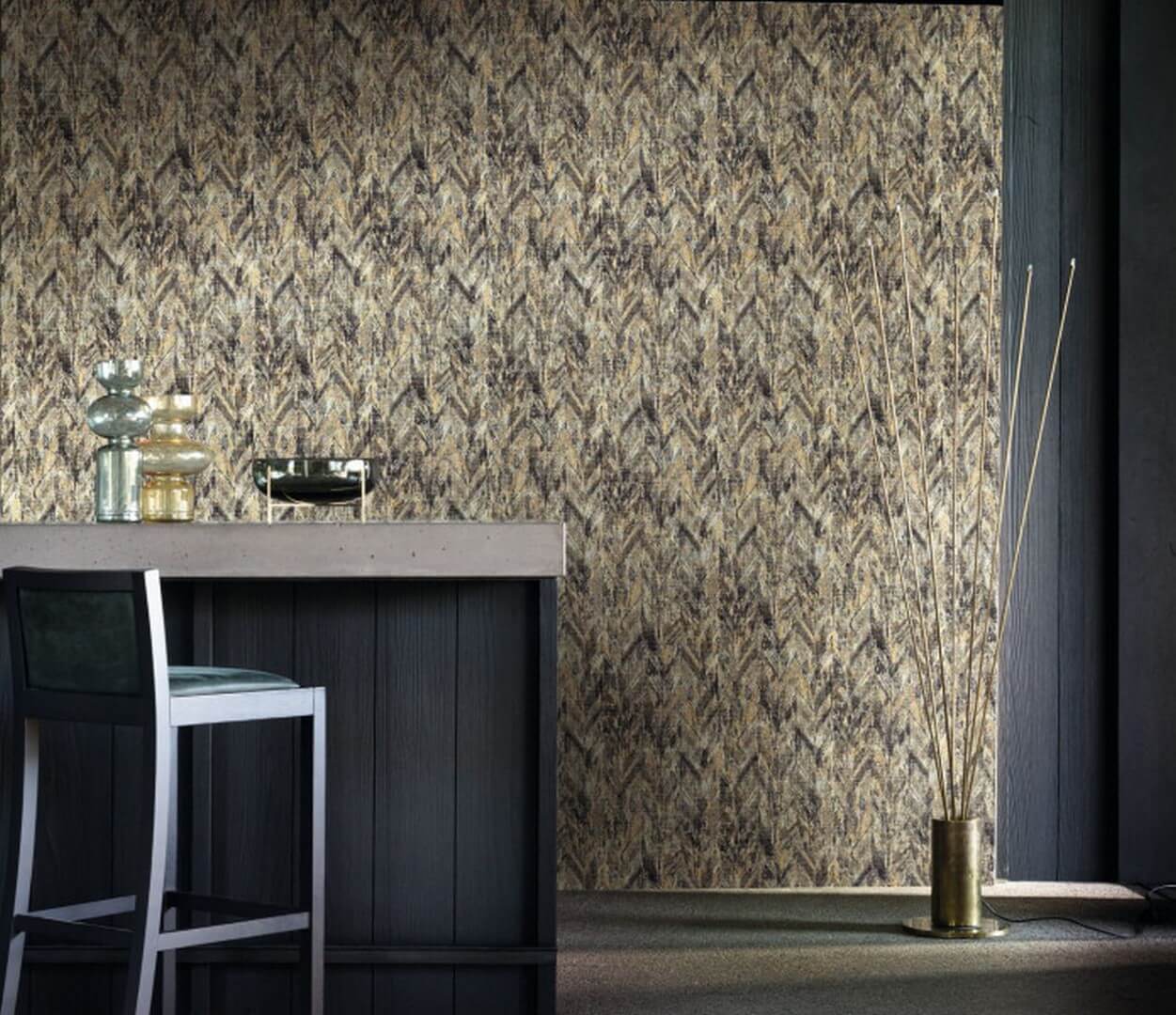 Textile structural jacquard wallpaper with abstract pattern ARAPAHO - SABLE ENCRE brown with beige