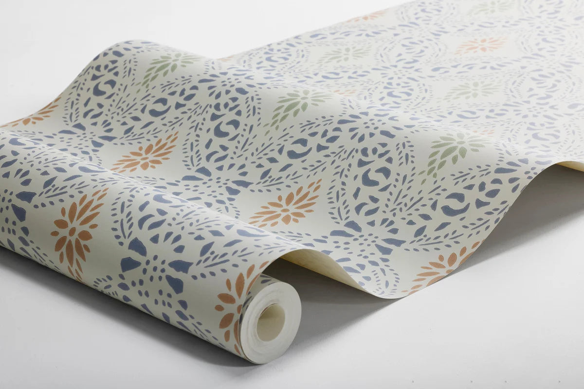 Tapeta flizelinowa papierowa z geometrycznym wzorem KVARNHOLMEN niebieski z piaskowym