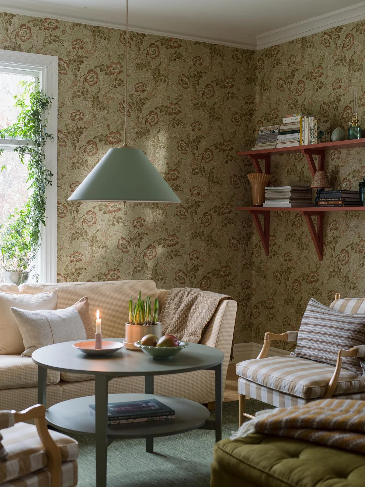 Tapeta flizelinowa papierowa z roślinnym wzorem GÖTEBORG beżowy z zielonym