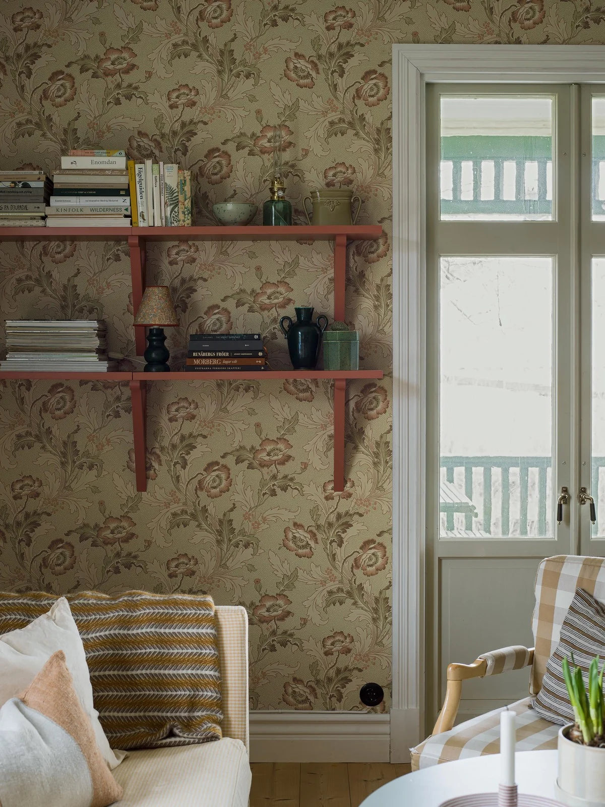 Tapeta flizelinowa papierowa z roślinnym wzorem GÖTEBORG beżowy z zielonym