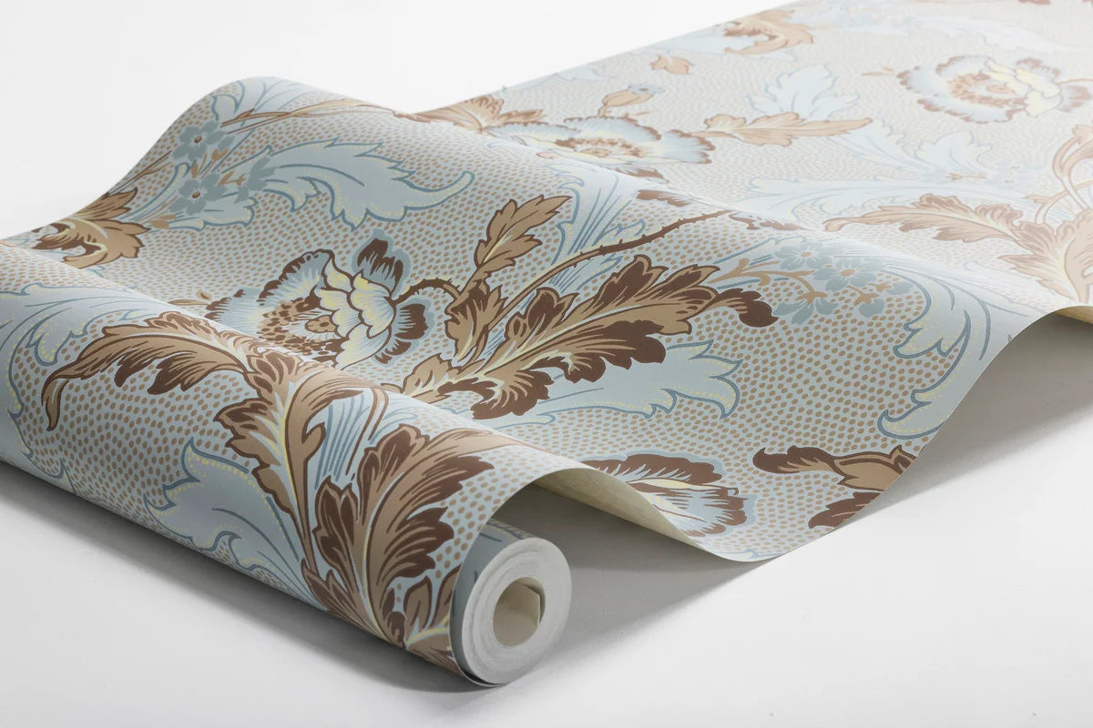 Tapeta flizelinowa papierowa z roślinnym wzorem GÖTEBORG błękitny z beżem