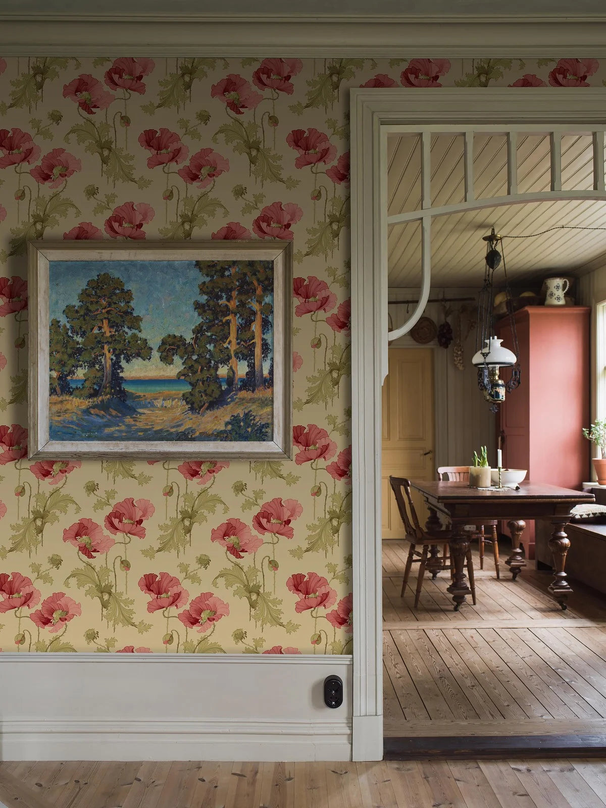 Tapeta flizelinowa papierowa z roślinnym wzorem VALLMO beżowy z różowym