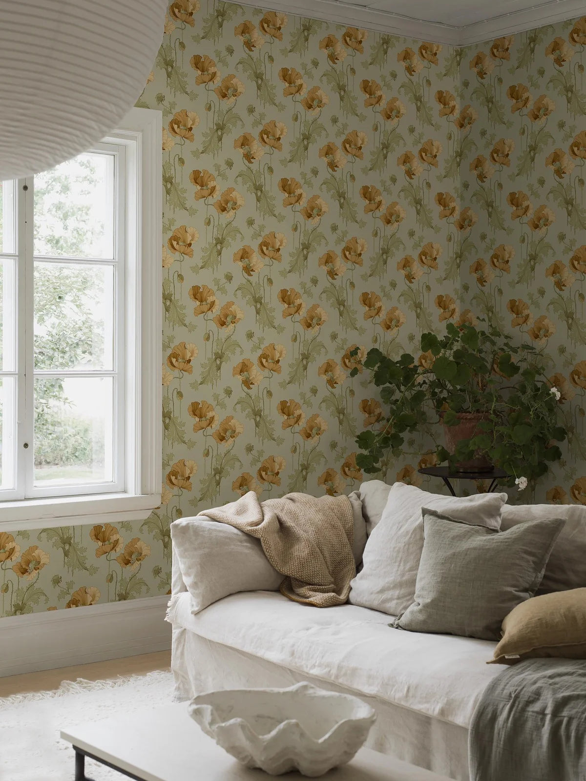Non-woven paper wallpaper with a floral pattern VALLMO light green with yellow