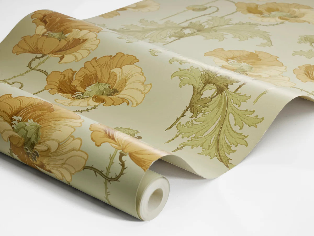 Non-woven paper wallpaper with a floral pattern VALLMO light green with yellow